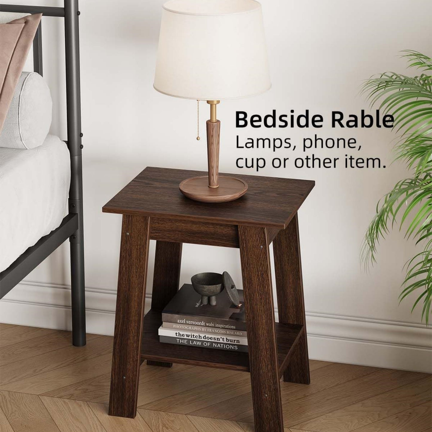 Garvee Farmhouse 2 Tiers End Table, with Storage Shelves