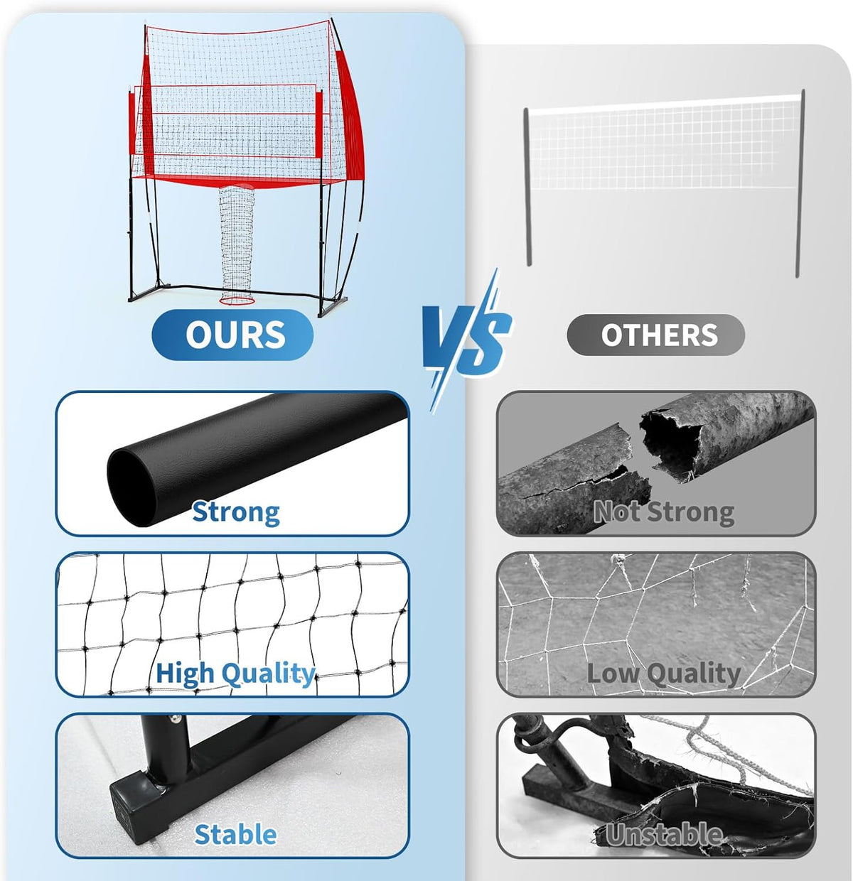 Riedhoff Volleyball Training Net System, Height Adjustable, 8.1 x 11 ft, with Carry Bag, Red