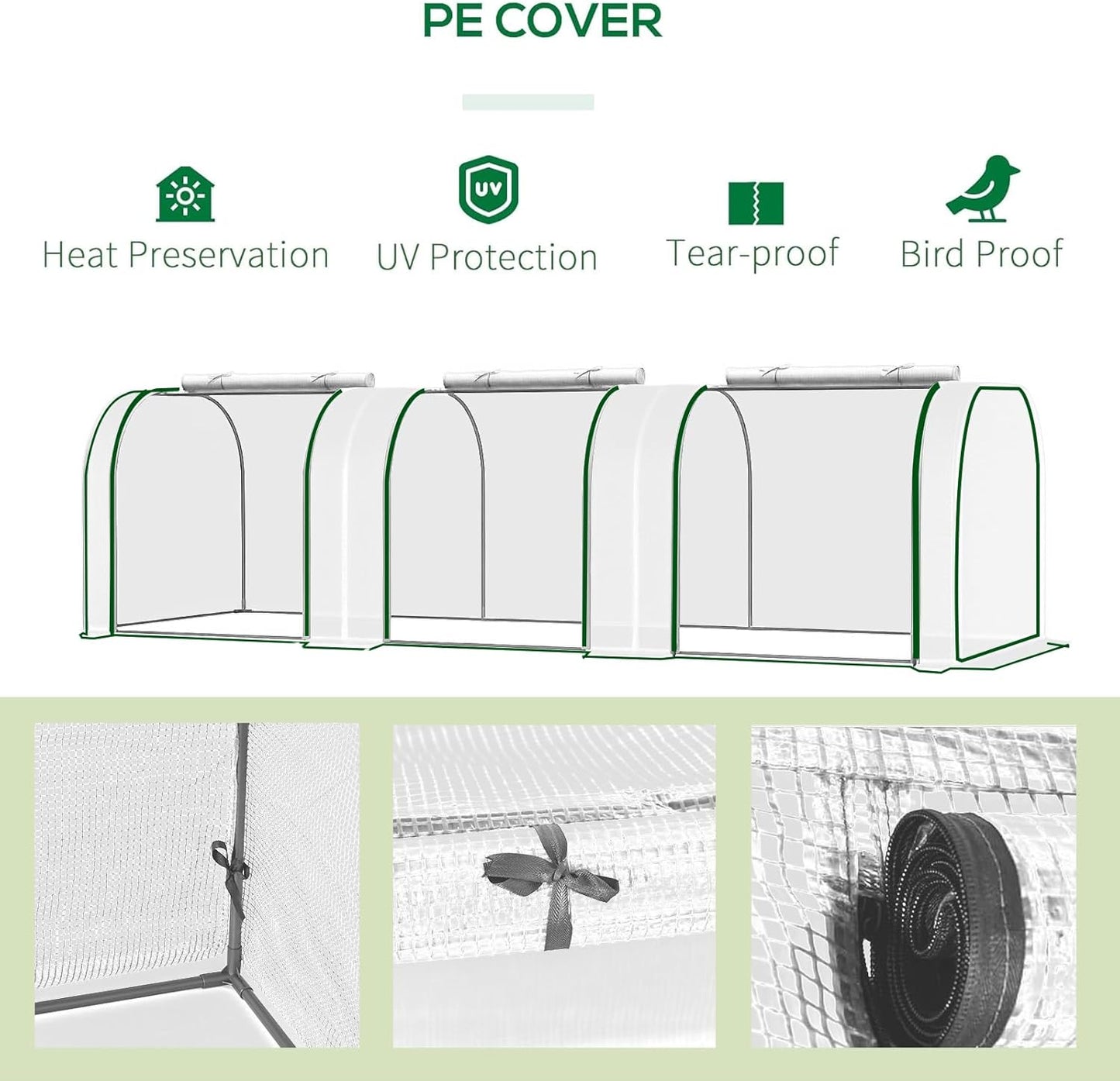 Garvee Mini Greenhouse 116.93 x 39.37 x 31.5 inch, PE Cover with Roll-up Zipper Door