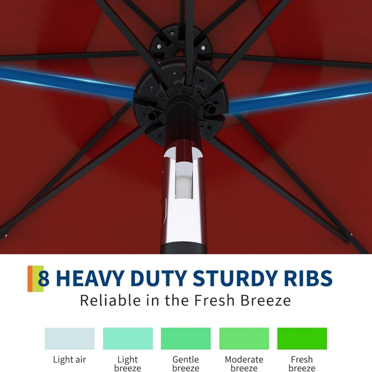 Riedhoff 9 feet Patio Umbrella with 32 LED Solar Lights, 8 Ribs, Tilt Crank