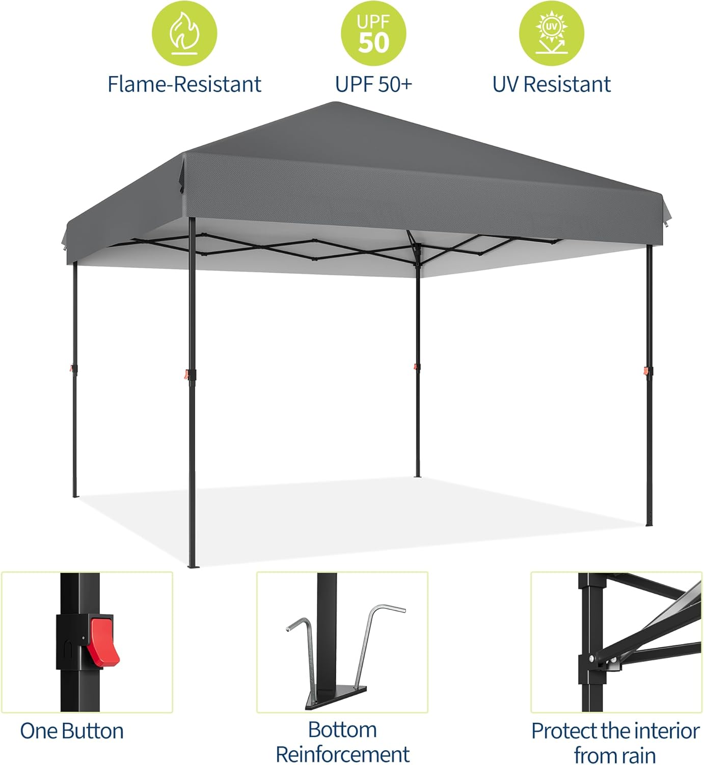 Garvee 10 x 10 Ft Pop-up Canopy, One Button Push Setup, Heavy Duty, Portable Roller Bag