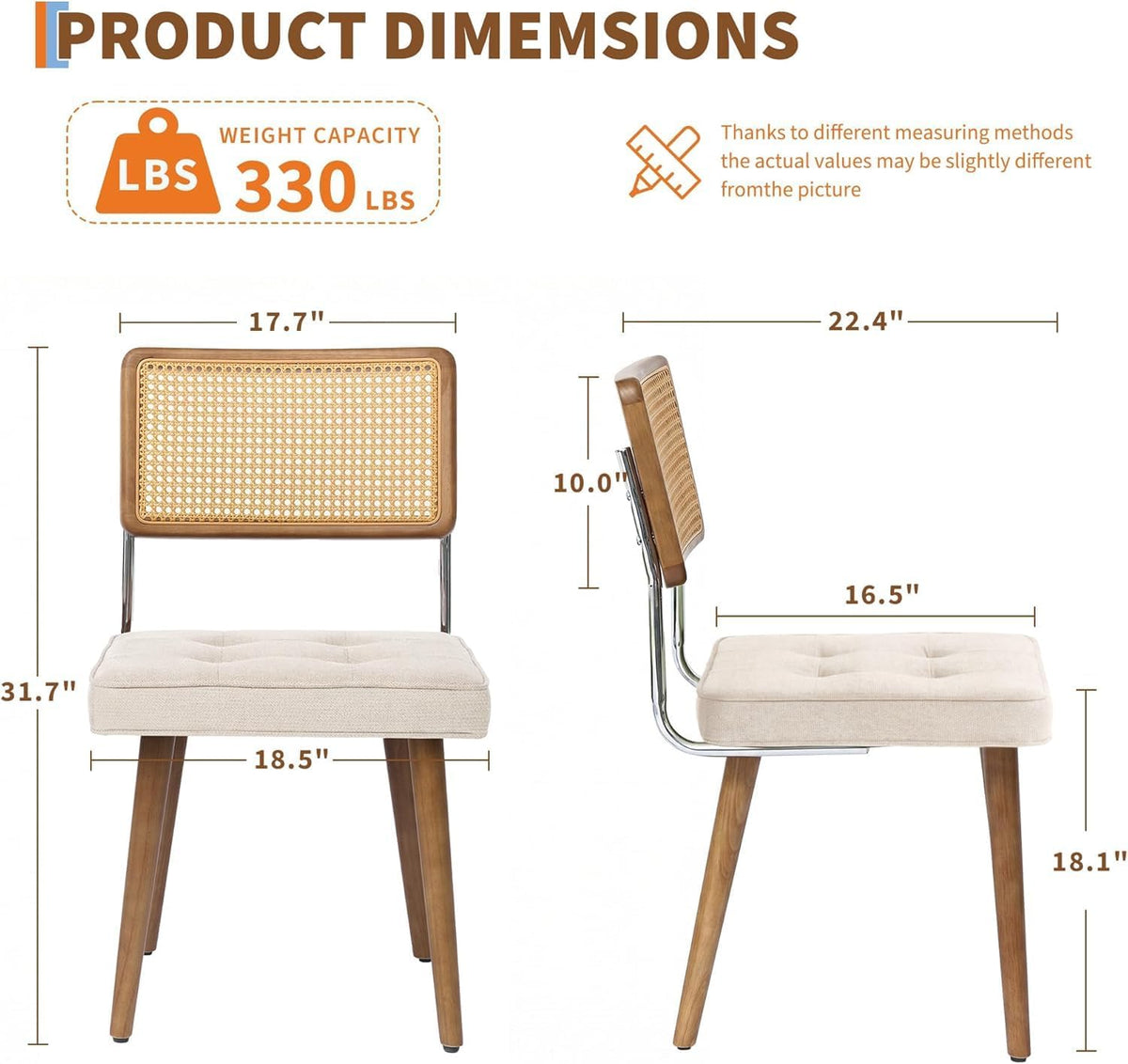 Riedhoff Rattan Dining Chairs, 22.4 x 18.5 x 31.7", Set of 2