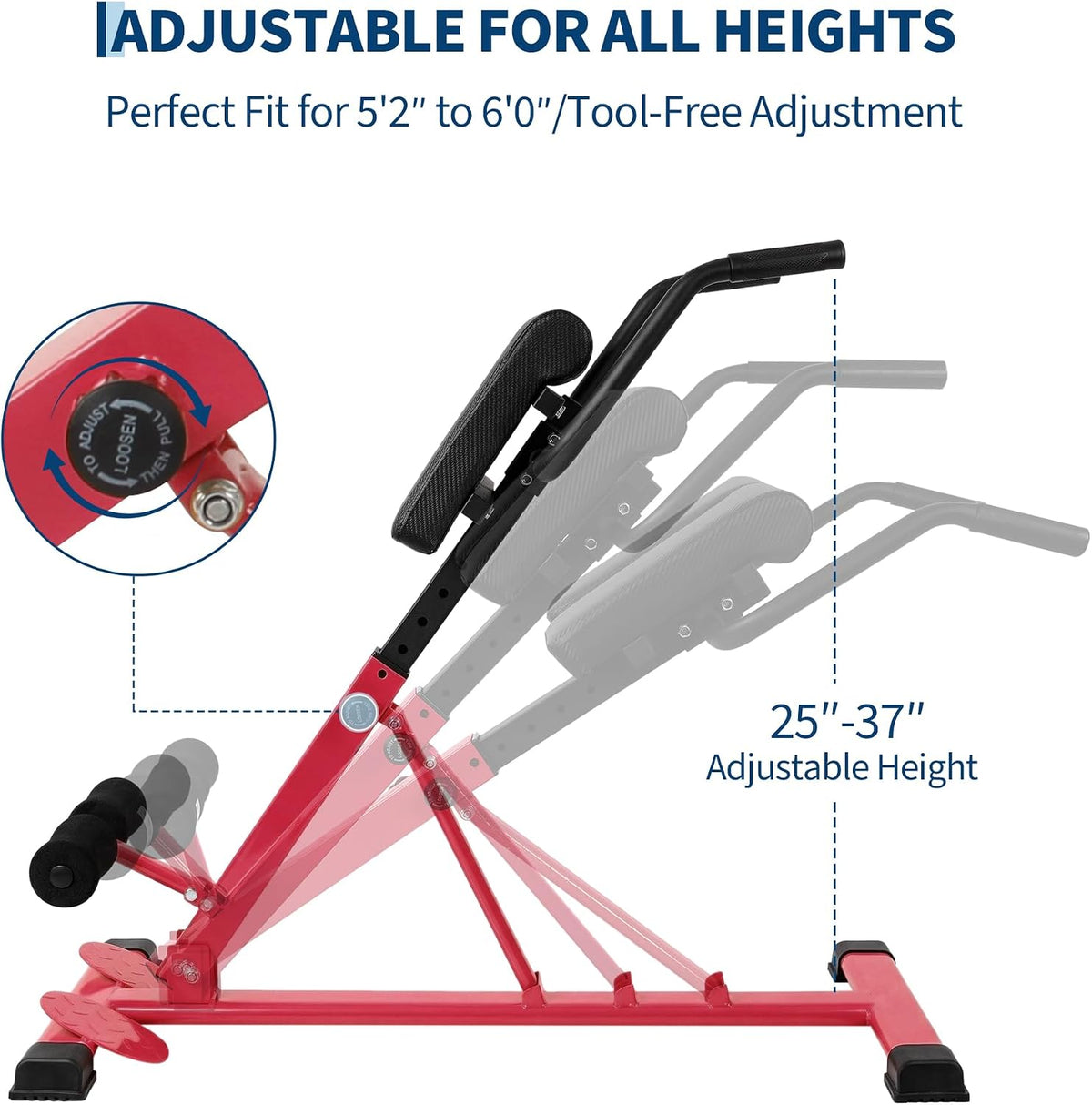 Riedhoff Roman Chair, Adjustable Hyperextension Bench, 25" to 37" Adjustable Height, 330 lbs