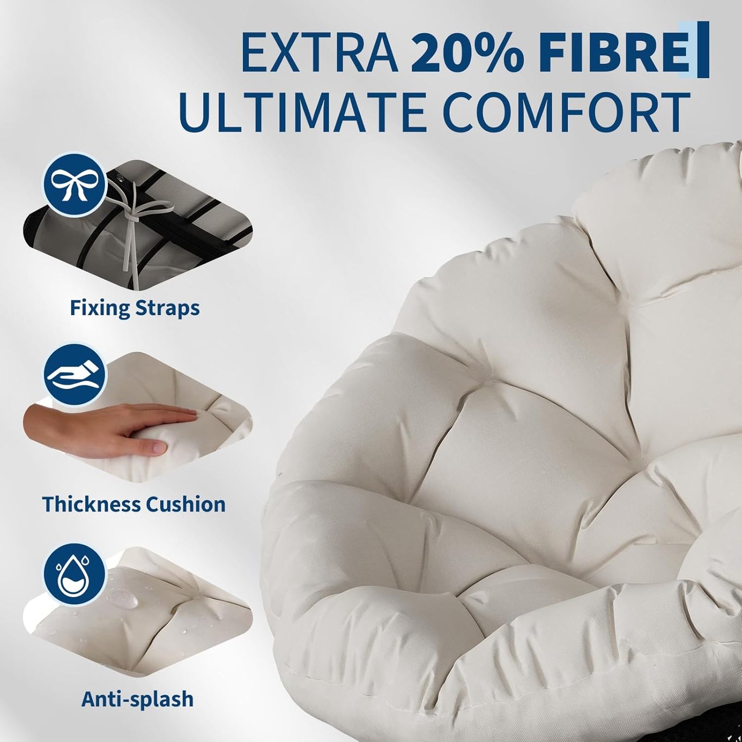 Riedhoff Wicker Papasan Chair 49 x 49 x 36", Extra-Thick Cushion, 360° Swivel Base