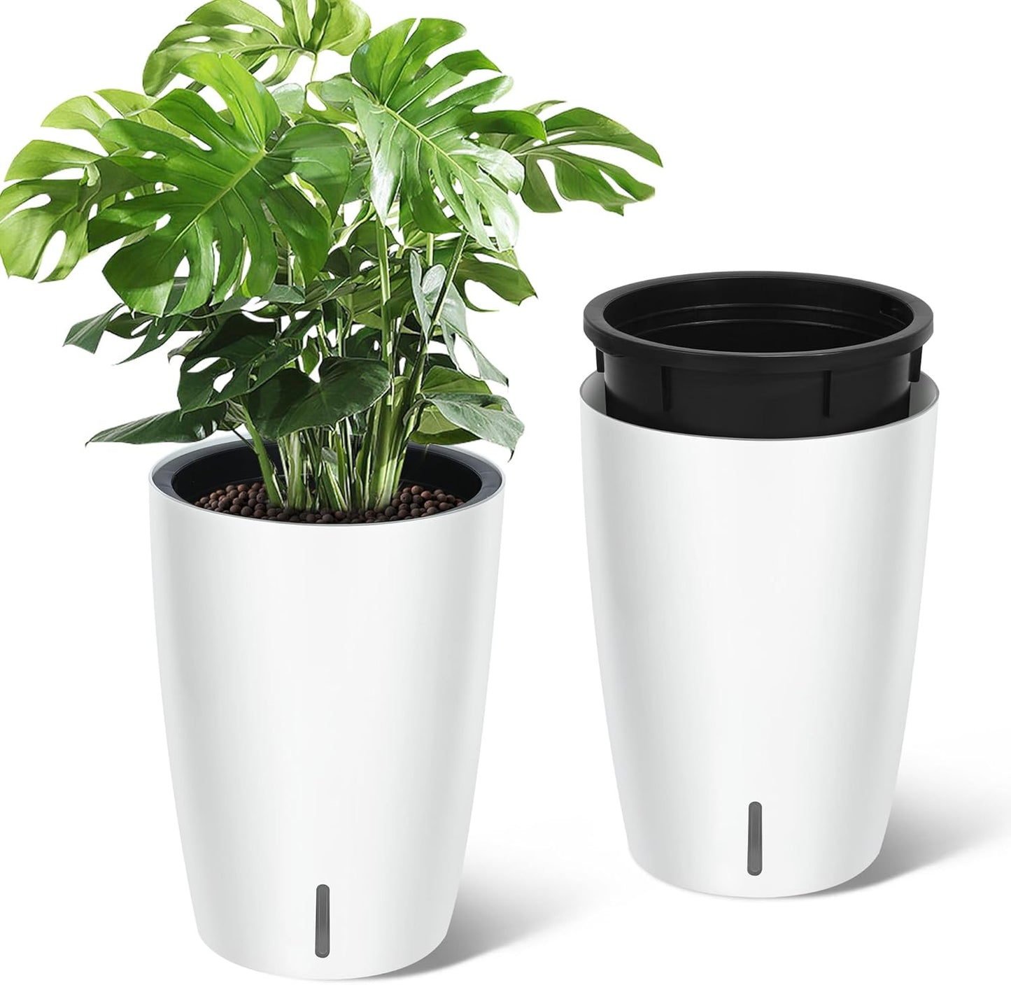 Riedhoff 15.7" Tall Round Planter Pots, Built-In Drainage, Self-Watering, 2 Count