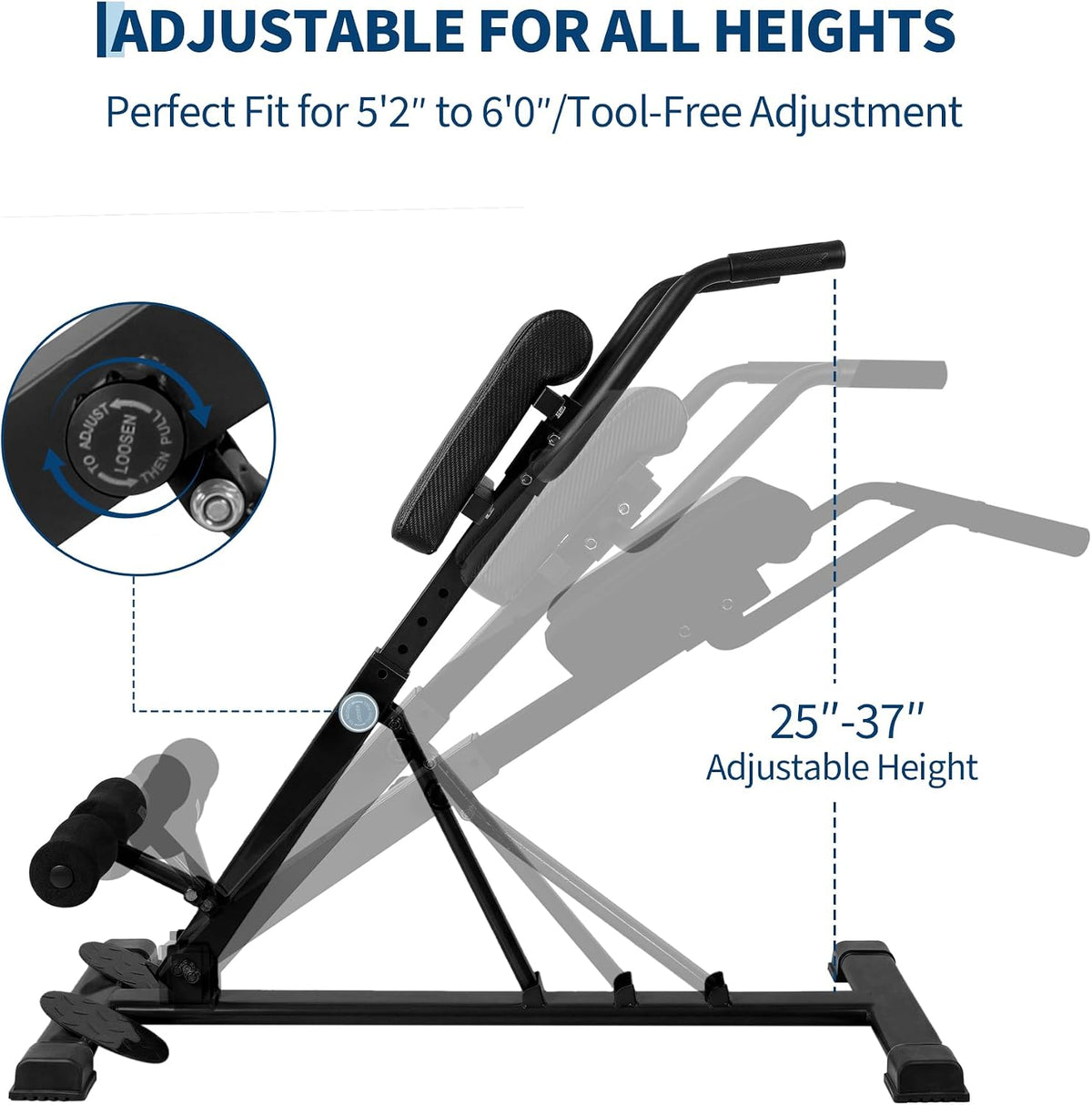 Riedhoff Roman Chair, Adjustable Hyperextension Bench, 25" to 37" Adjustable Height, 330 lbs