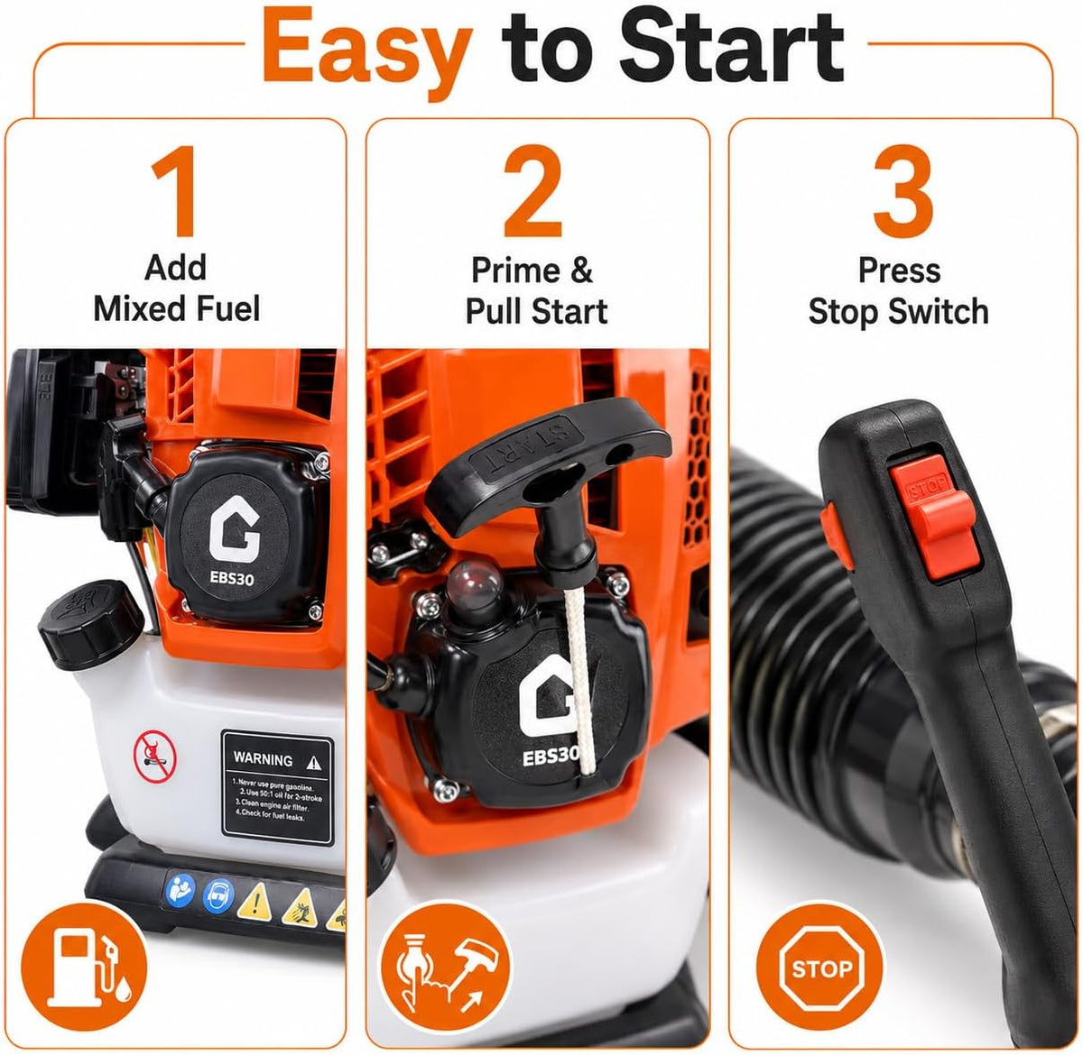 Riedhoff Gas Leaf Blower with Backpack, 43 CC, 2.2 HP, 780 CFM, 270 mph, Orange