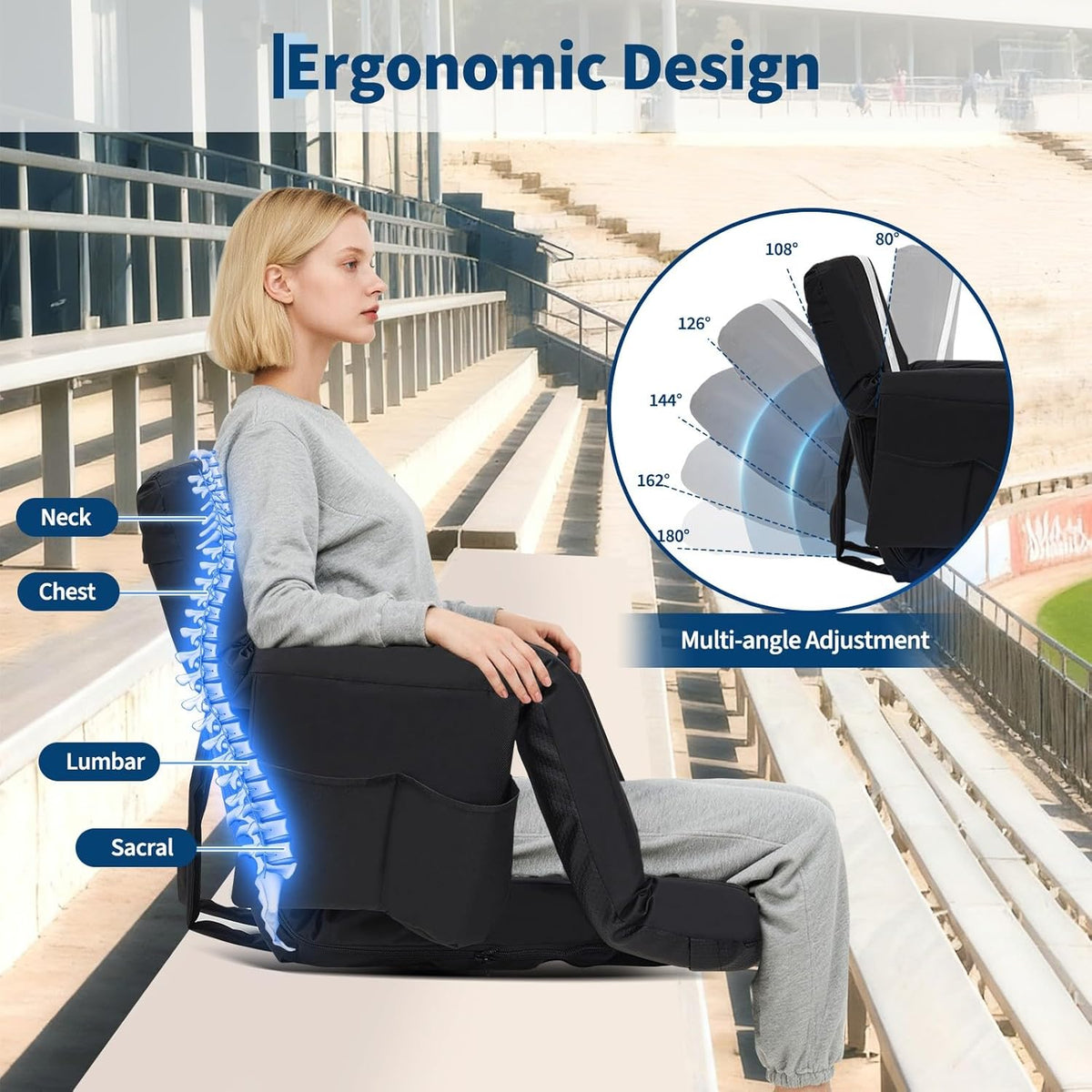 Riedhoff 6 Position Adjustable Stadium Bleacher Seats, 2 Count