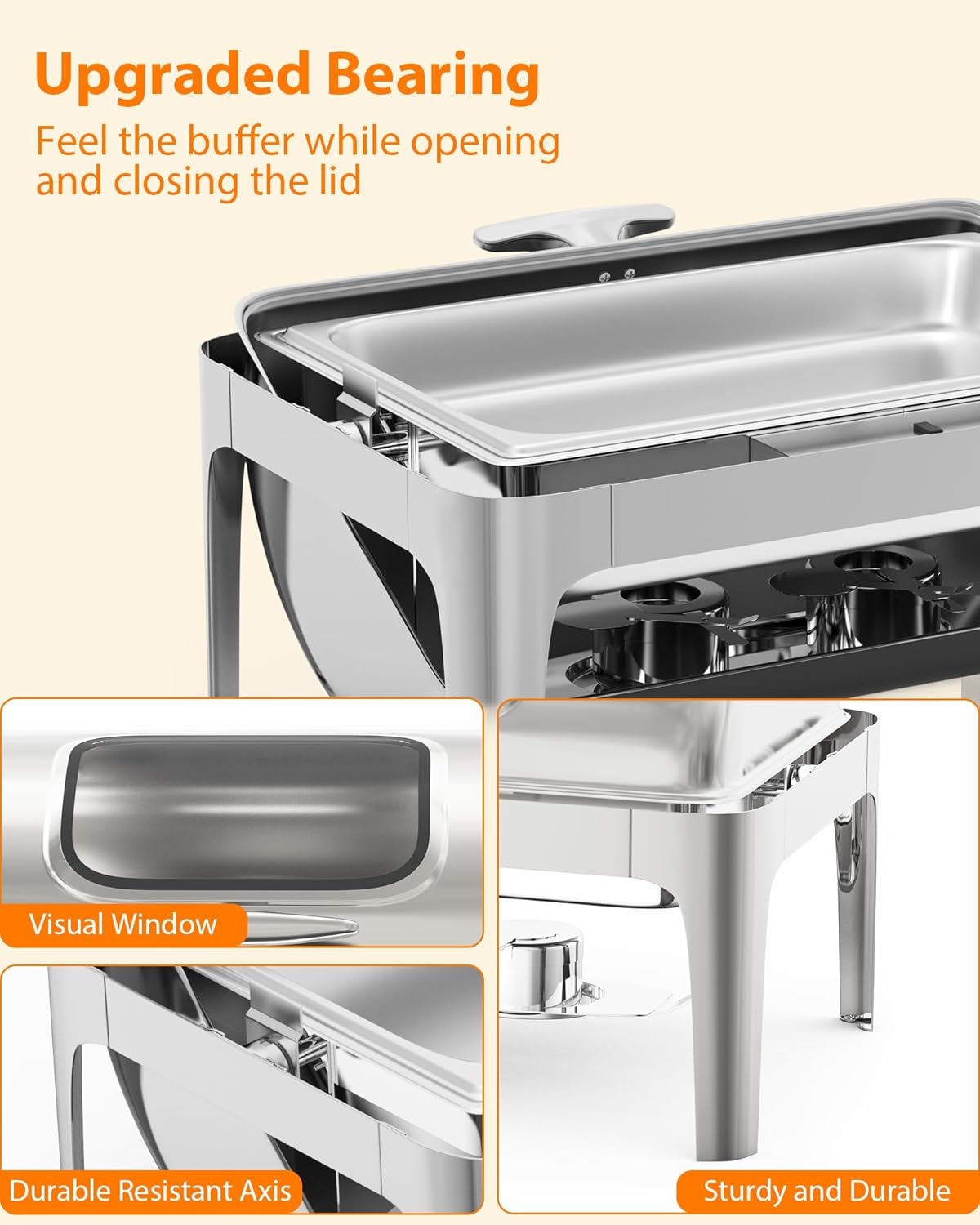 Garvee Chafing Dishes for Buffet 9 QT, with Roll Top & Glass Window, Full Size, Silver