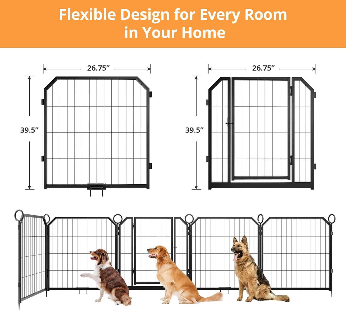 Garvee Metal Dog Playpen, Gate Included, Black