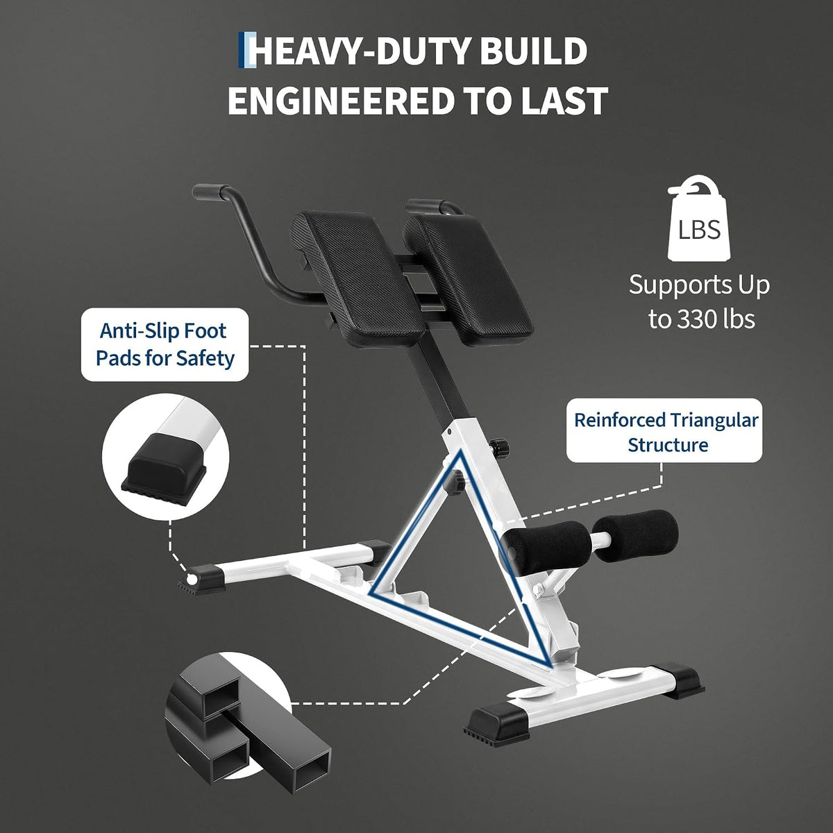 Riedhoff Roman Chair, Adjustable Hyperextension Bench, 25" to 37" Adjustable Height, 330 lbs