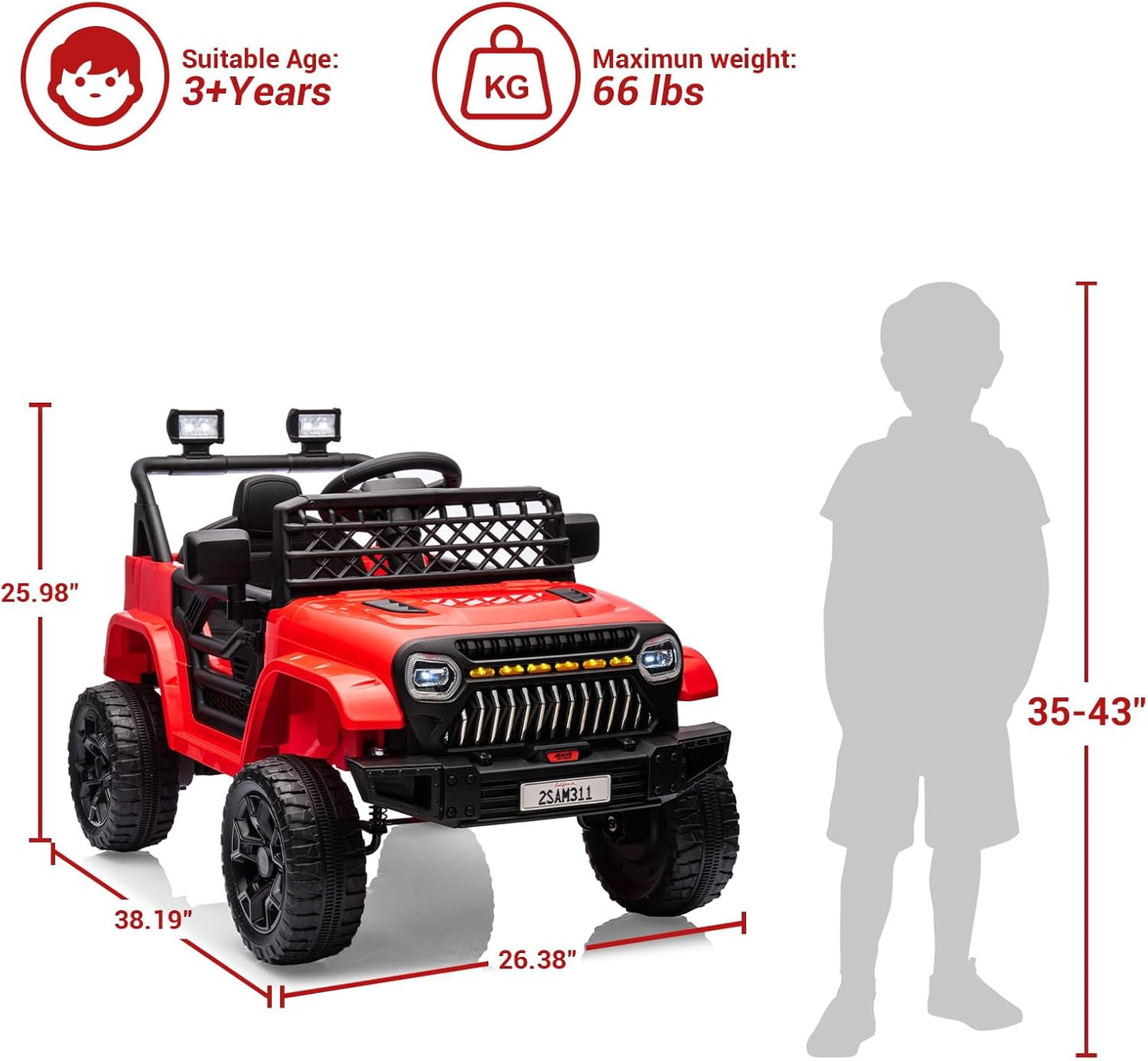 Garvee Kids Ride On Truck Car TR2311 with Remote Controller, LED Lights & Music, Age 3+