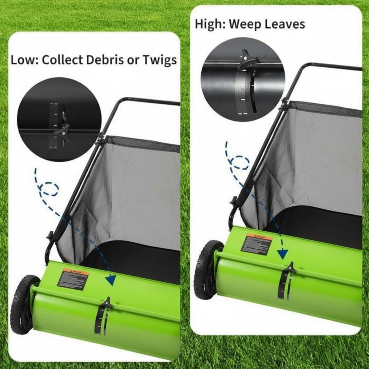 Riedhoff 26" Push Lawn Sweeper,4 Spinning Brushes, 7 Cu. Ft Capacity Collection Bag, Adjustable Height