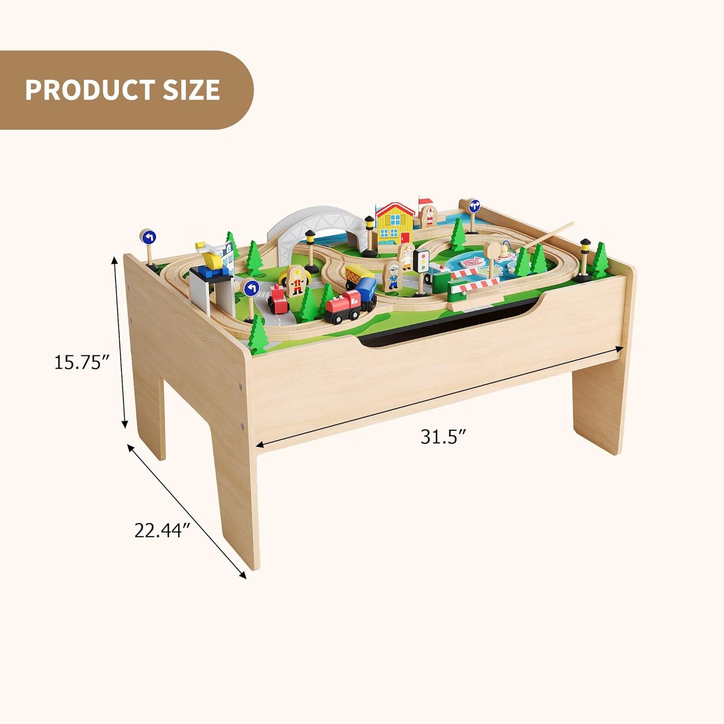 Garvee Wooden ﻿Train Table 31.5 x 22.44 x 15.75", 78 Multicolor Piece, for Toddlers 3+
