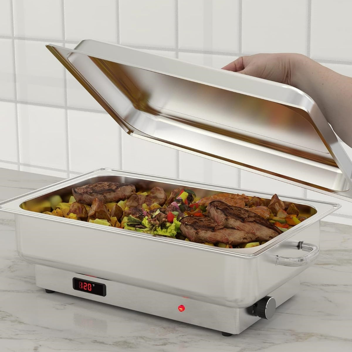 Garvee 9 QT Electric Chafing Dish with Lid, Silver