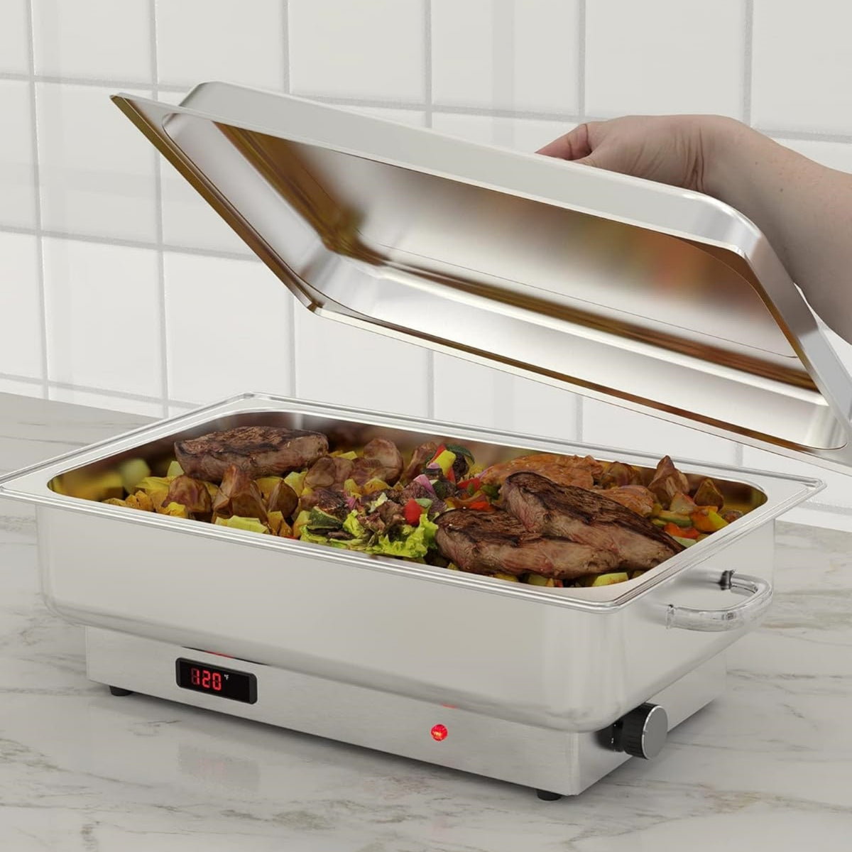 Garvee 9 QT Electric Chafing Dish with Lid, Silver