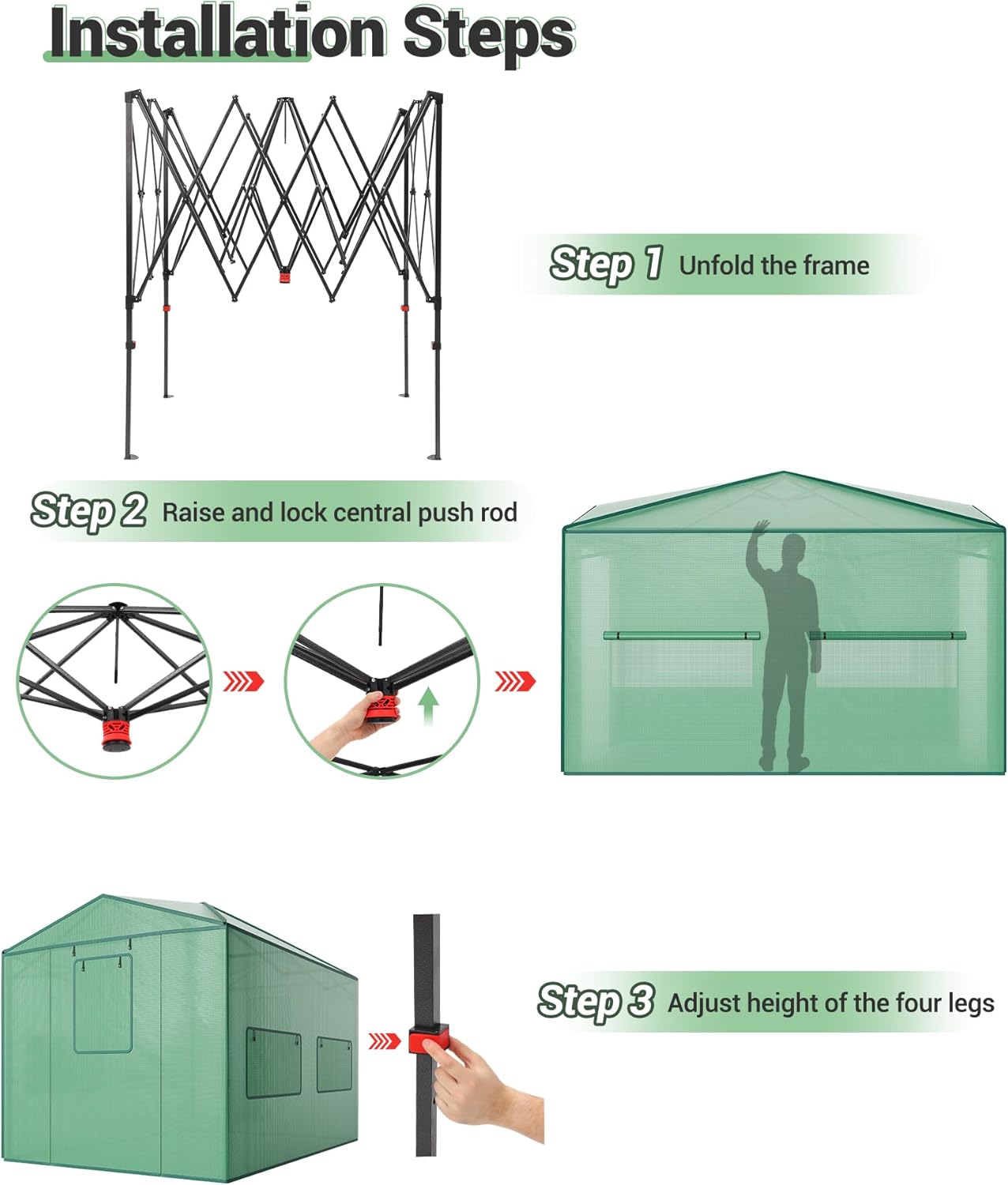 Riedhoff Portable Walk-in Greenhouse, Pop-up , Zippered Doors & Windows, Green