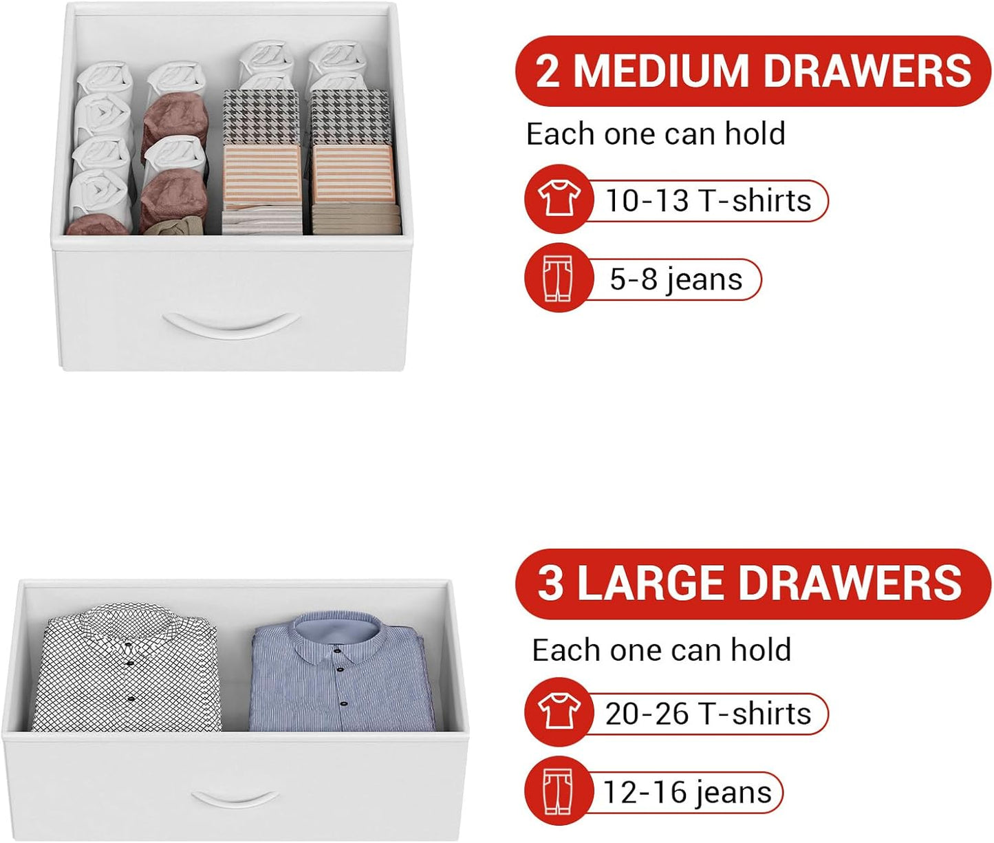 Garvee 5 Drawer Dresser for Bedroom, Wood Top, with Storage Organizer Fabric Bins