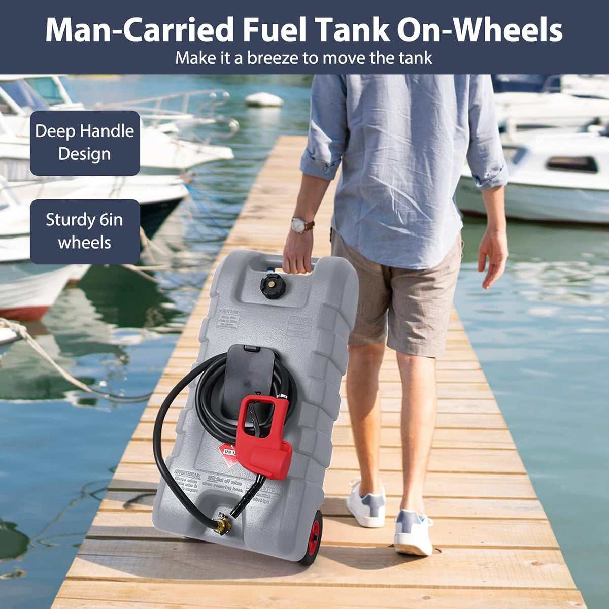 Riedhoff 15.06 Gallon Portable Gas Can, Fluid Transfer Siphon Pump & 10' Delivery Hose