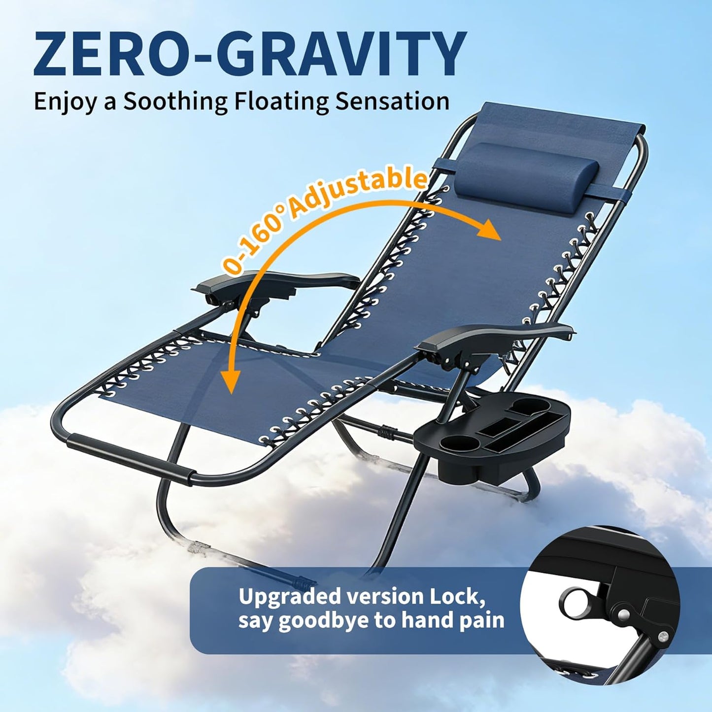 Garvee Adjustable Zero Gravity Lounge Chair Set of 2, Pillow & Cup Holder Tray