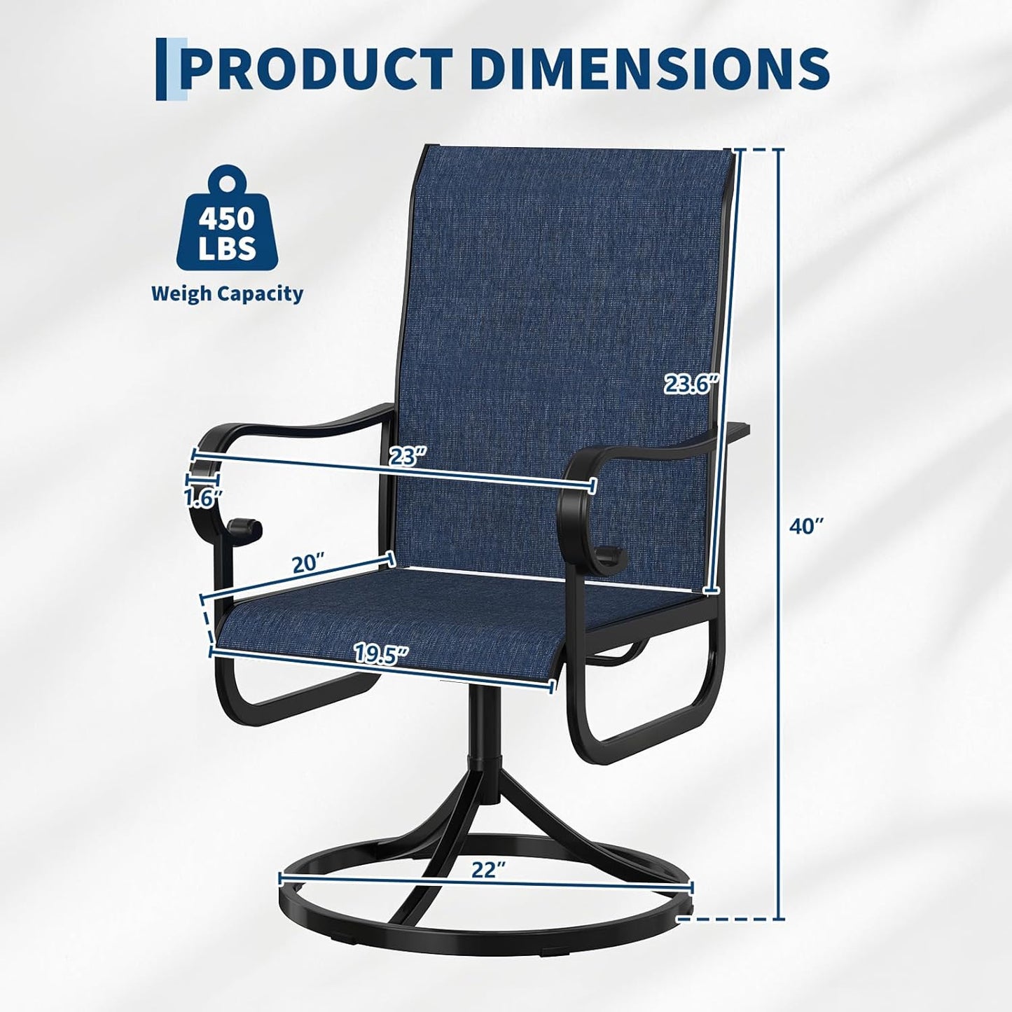 Riedhoff Patio Swivel Chairs Set of 2, with High Back, 23 x 20 x 40"