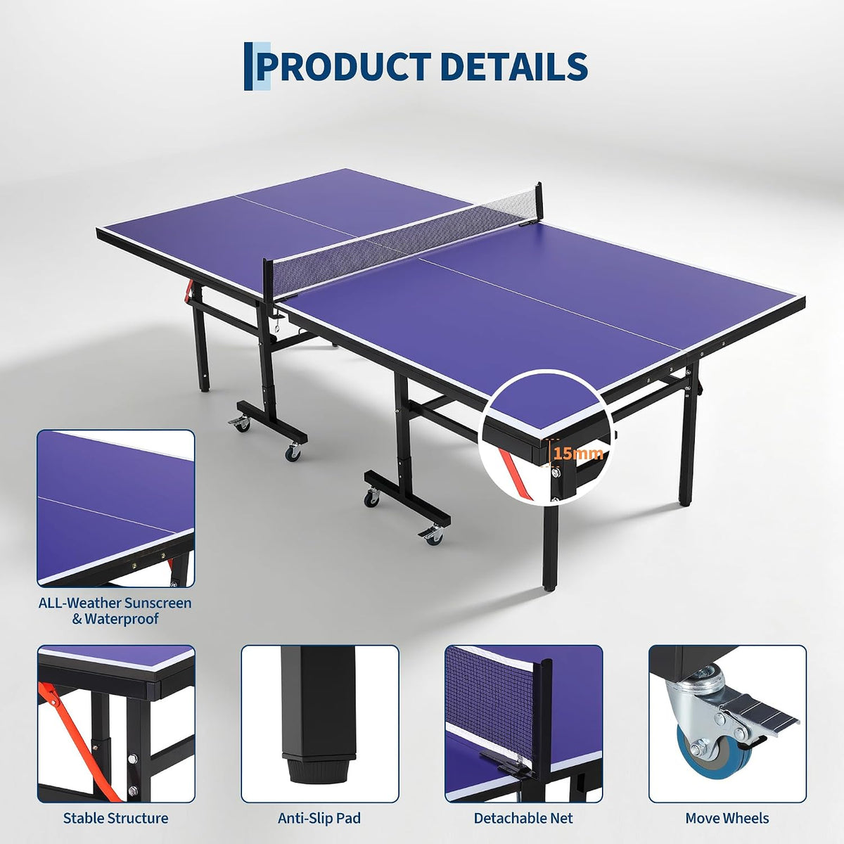 Riedhoff Portable Table Tennis Table with 2 Paddles & 3 Balls