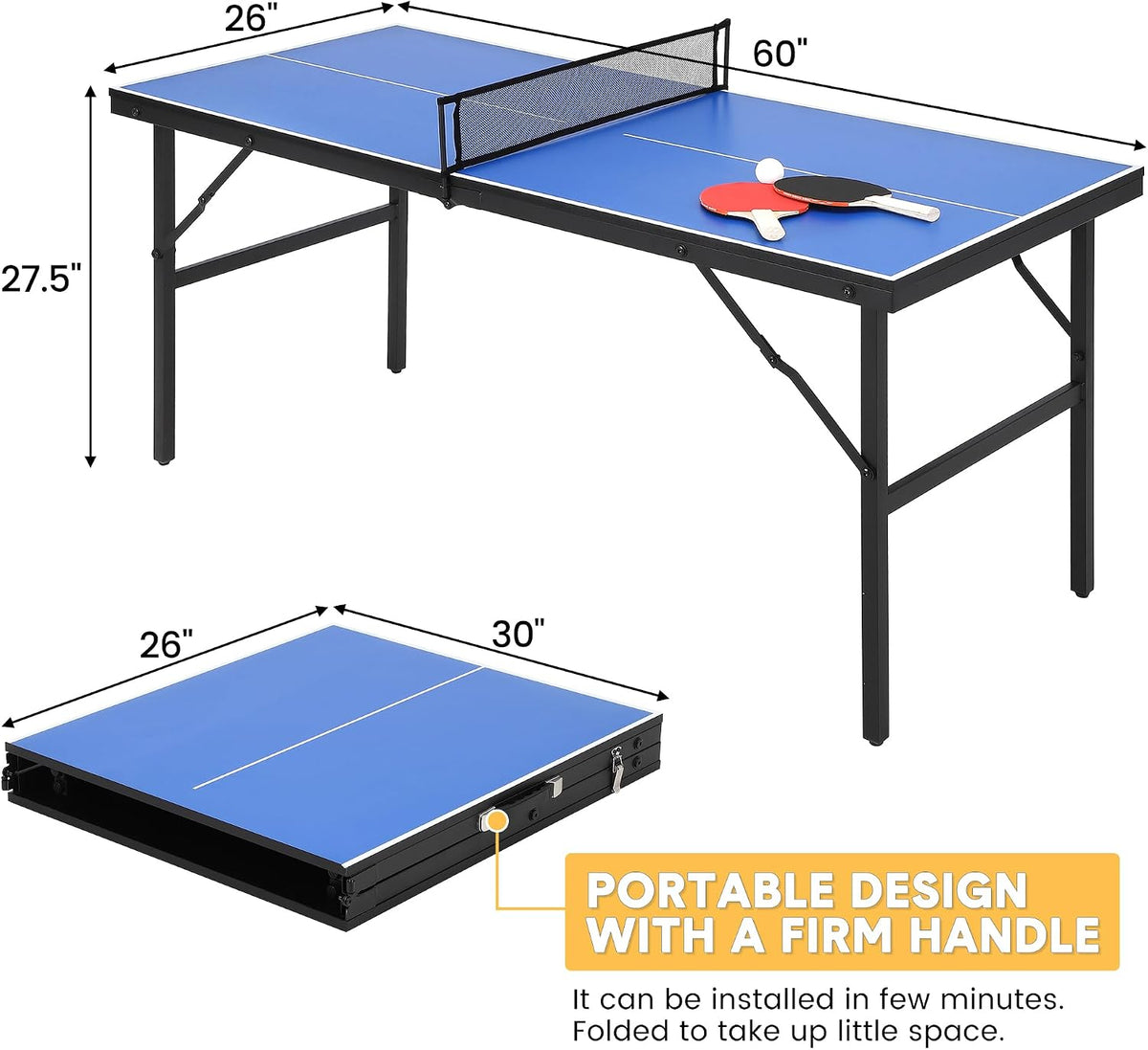 Riedhoff Portable Table Tennis Table with 2 Paddles & 3 Balls