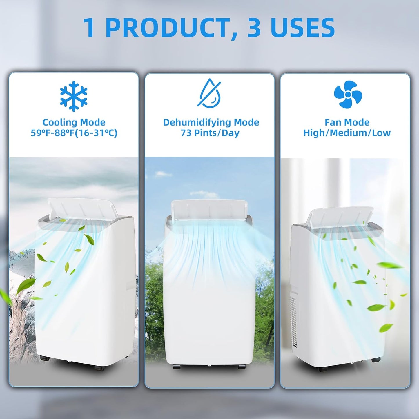 Goldensoil 14000 BTU Portable Air Conditioners Cool up to 750 Sq.ft, 4 Modes with Large LED Display