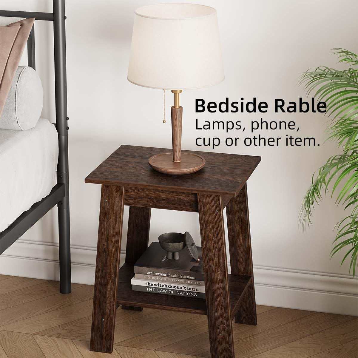 Garvee Farmhouse 2 Tiers End Table, with Storage Shelves
