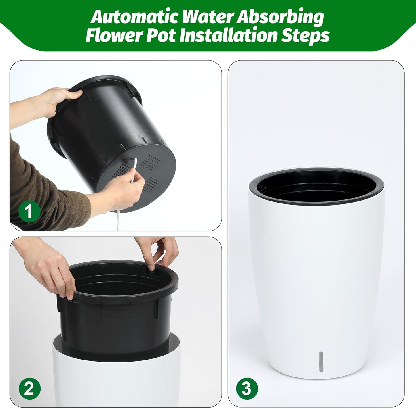 Riedhoff 15.7" Tall Round Planter Pots, Built-In Drainage, Self-Watering, 2 Count