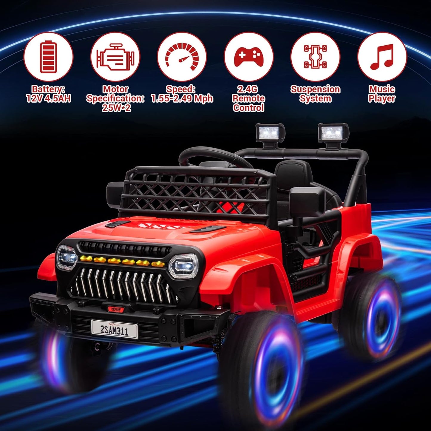 Garvee Kids Ride On Truck Car TR2311 with Remote Controller, LED Lights & Music, Age 3+