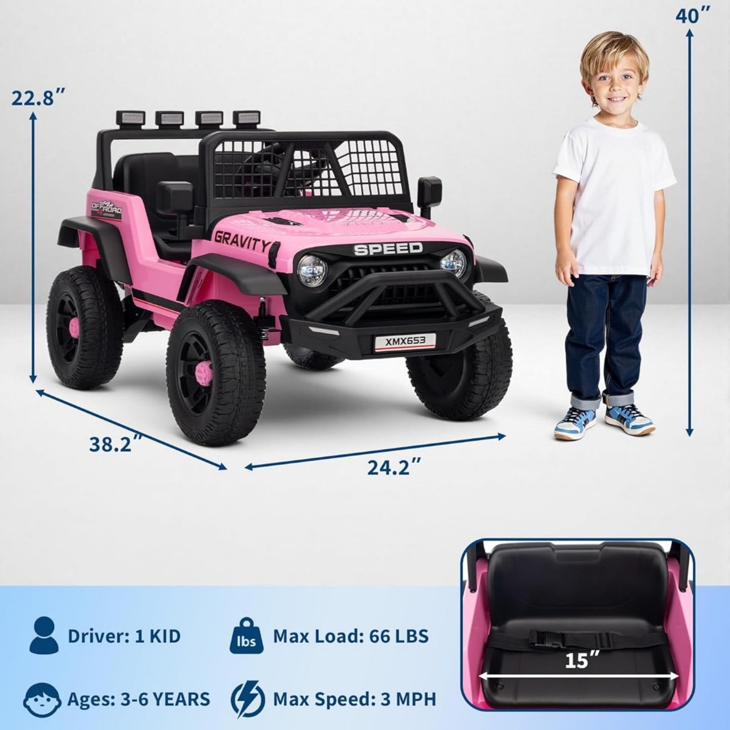 Garvee 12V Kids Ride on Car with Remote Controller, for Children 3-6 Years