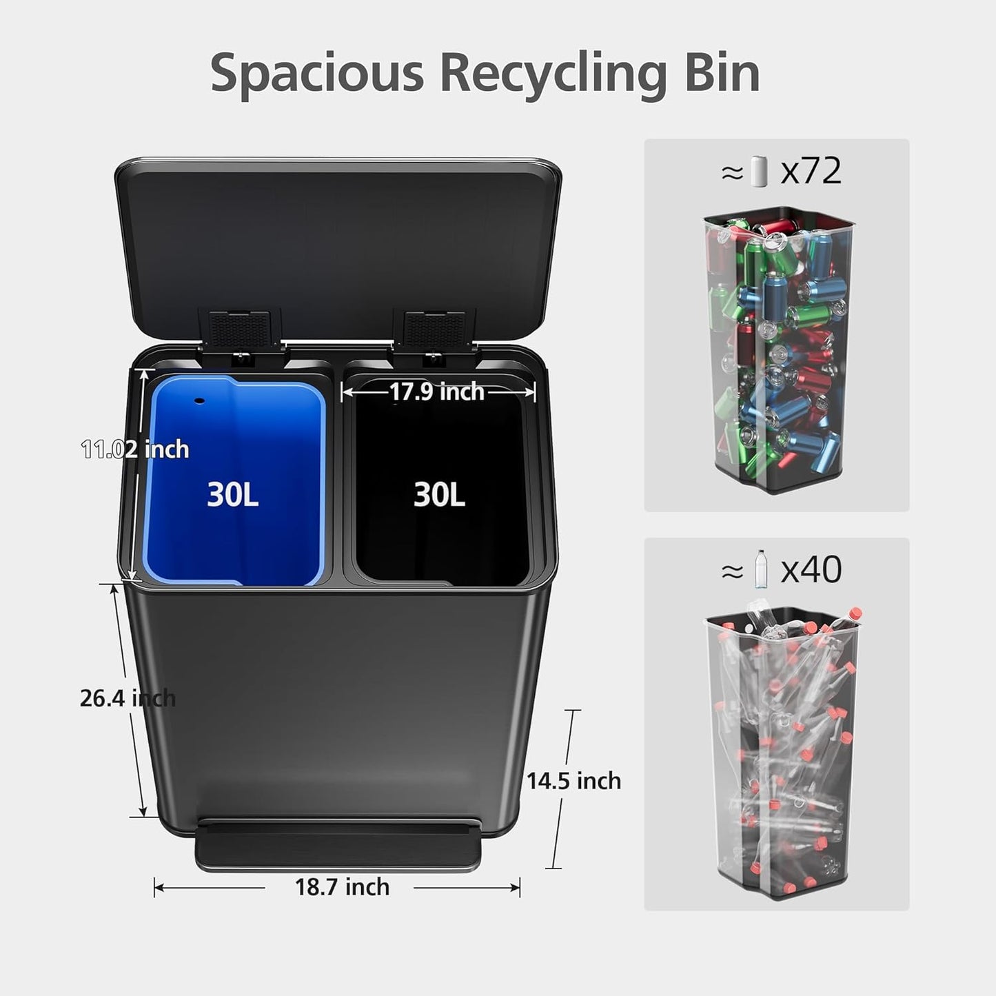 Goldensoil 2 x 8 Gallon Stainless Steel Double Trash Can, Step-on Garbage Bin, Black