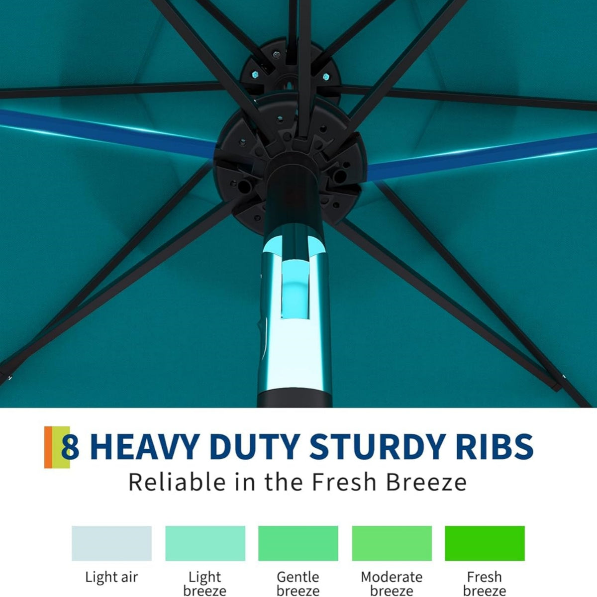 Riedhoff 9 feet Patio Umbrella with 32 LED Solar Lights, 8 Ribs, Tilt Crank
