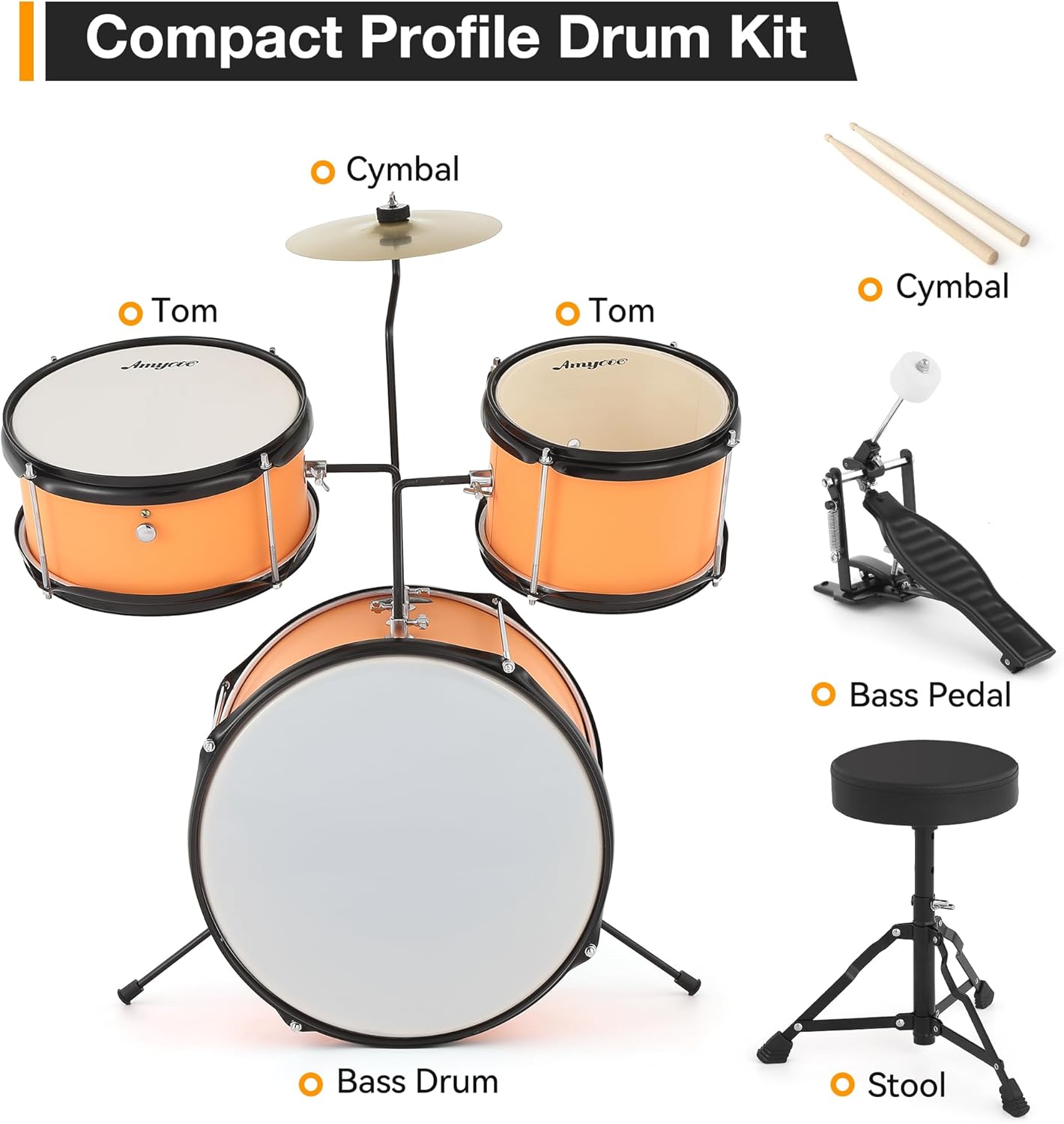 Garvee 3 Piece Beginner Drum Set for Kids Juniors, with Drum Sticks & Drum Throne Seat