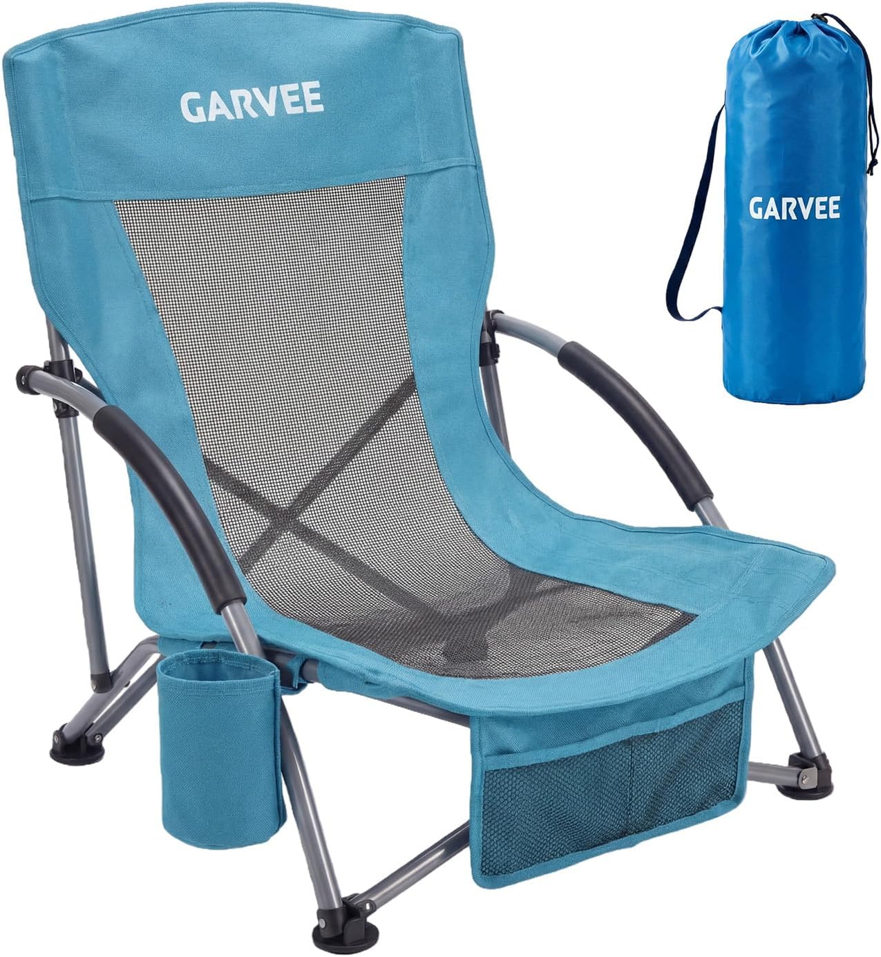 Garvee Low Back Folding Beach Chair, 24.8 x 22.9 x 26.4", Blue