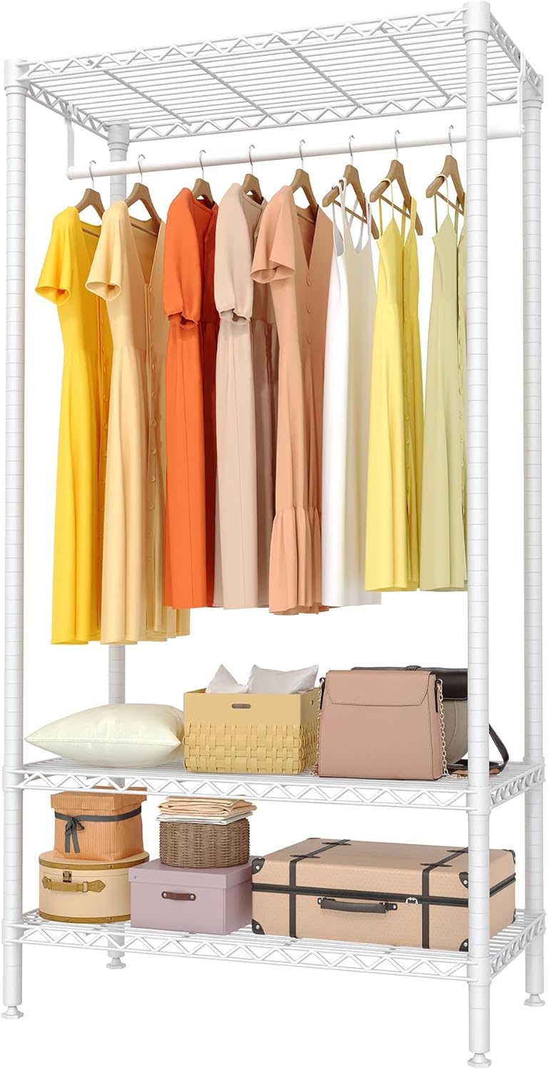 Garvee 3-Tier Metal Clothes Rack, Adjustable Garment Rack, 1 Hanger Rod, 35.4" x 17.7" x 68.9", White