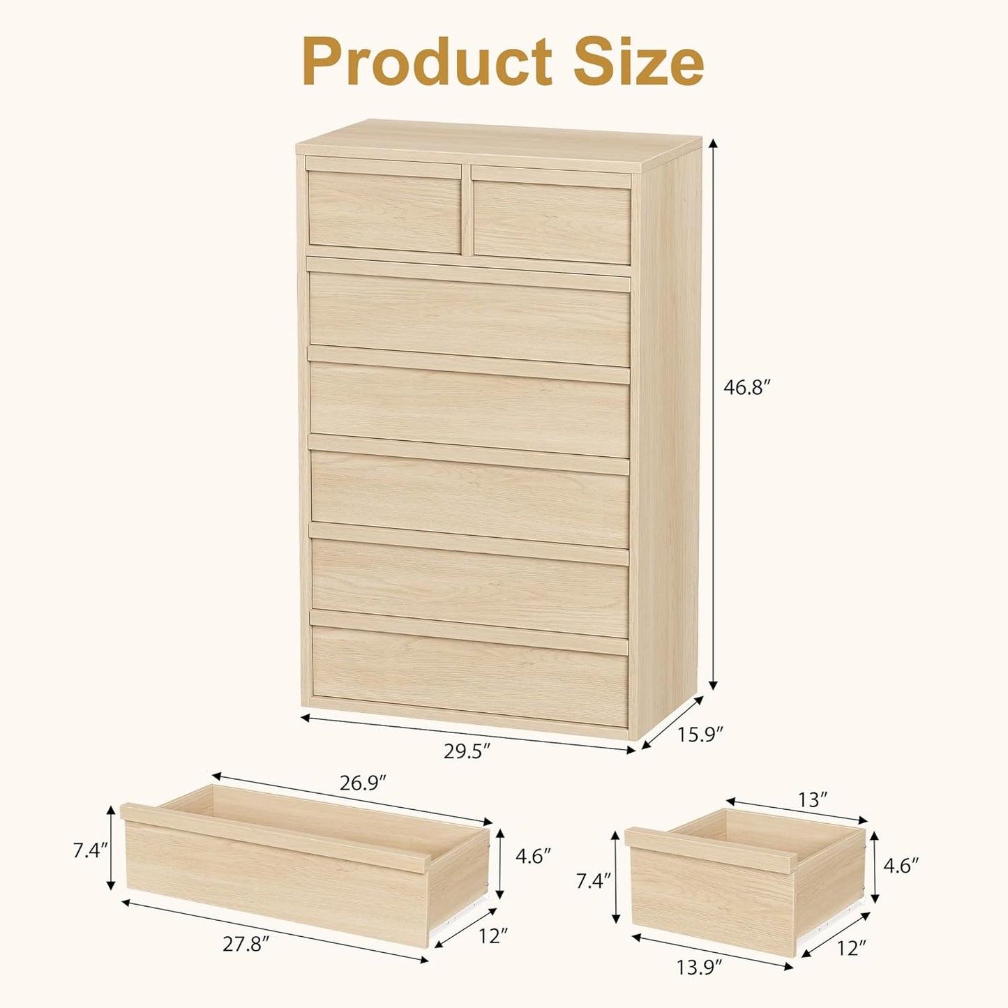 Garvee Vertical Chest of Drawers with 7 Drawers, 29.5 x 15.9 x 46.8"
