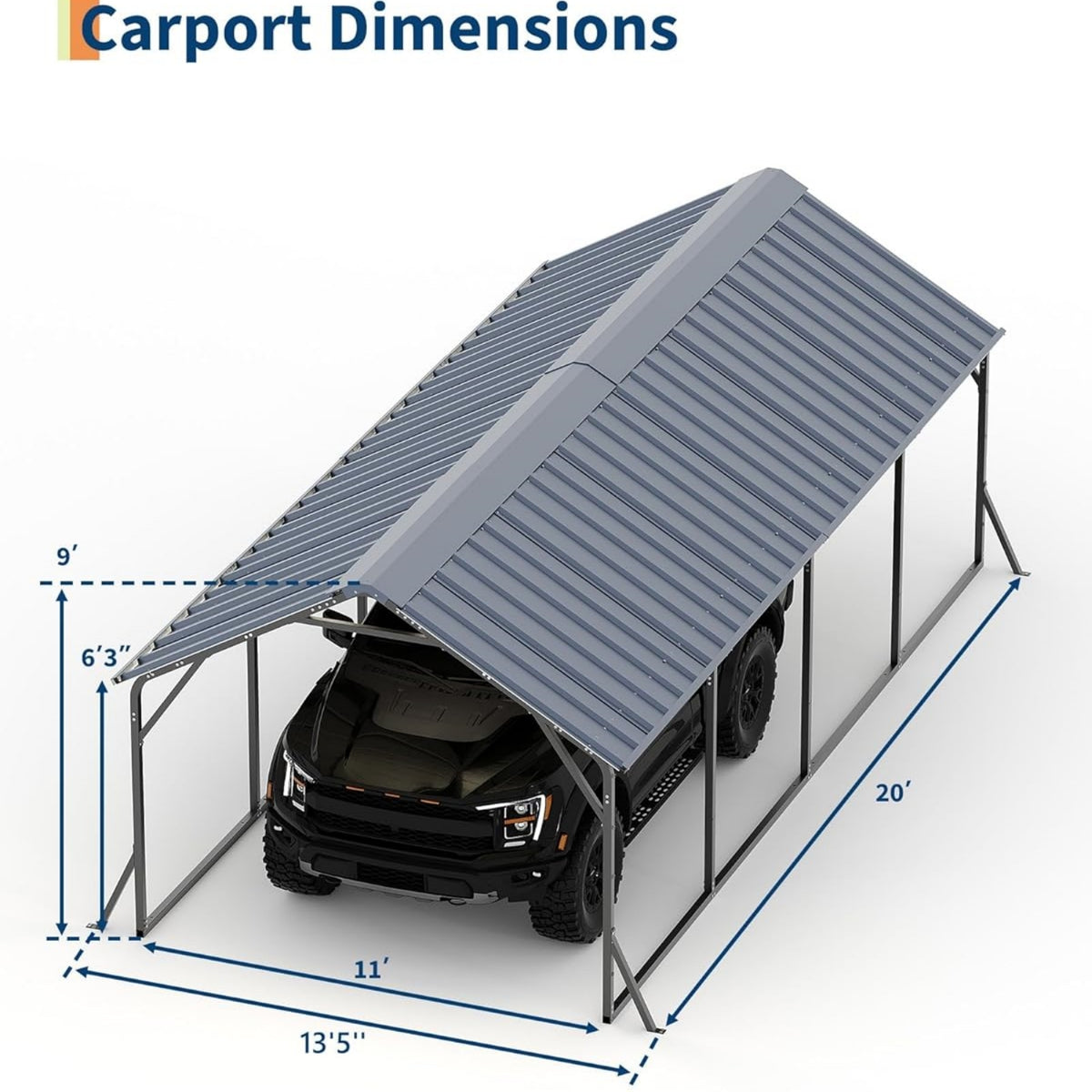 Riedhoff Metal Carport with Vertical Roof, Heavy Duty Steel, Gray