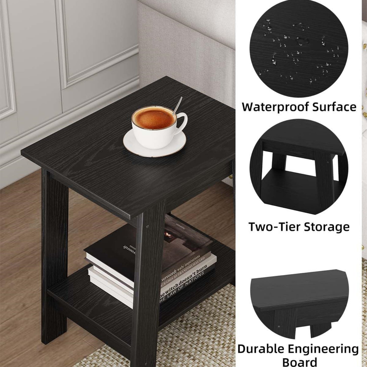 Garvee Farmhouse 2 Tiers End Table, with Storage Shelves