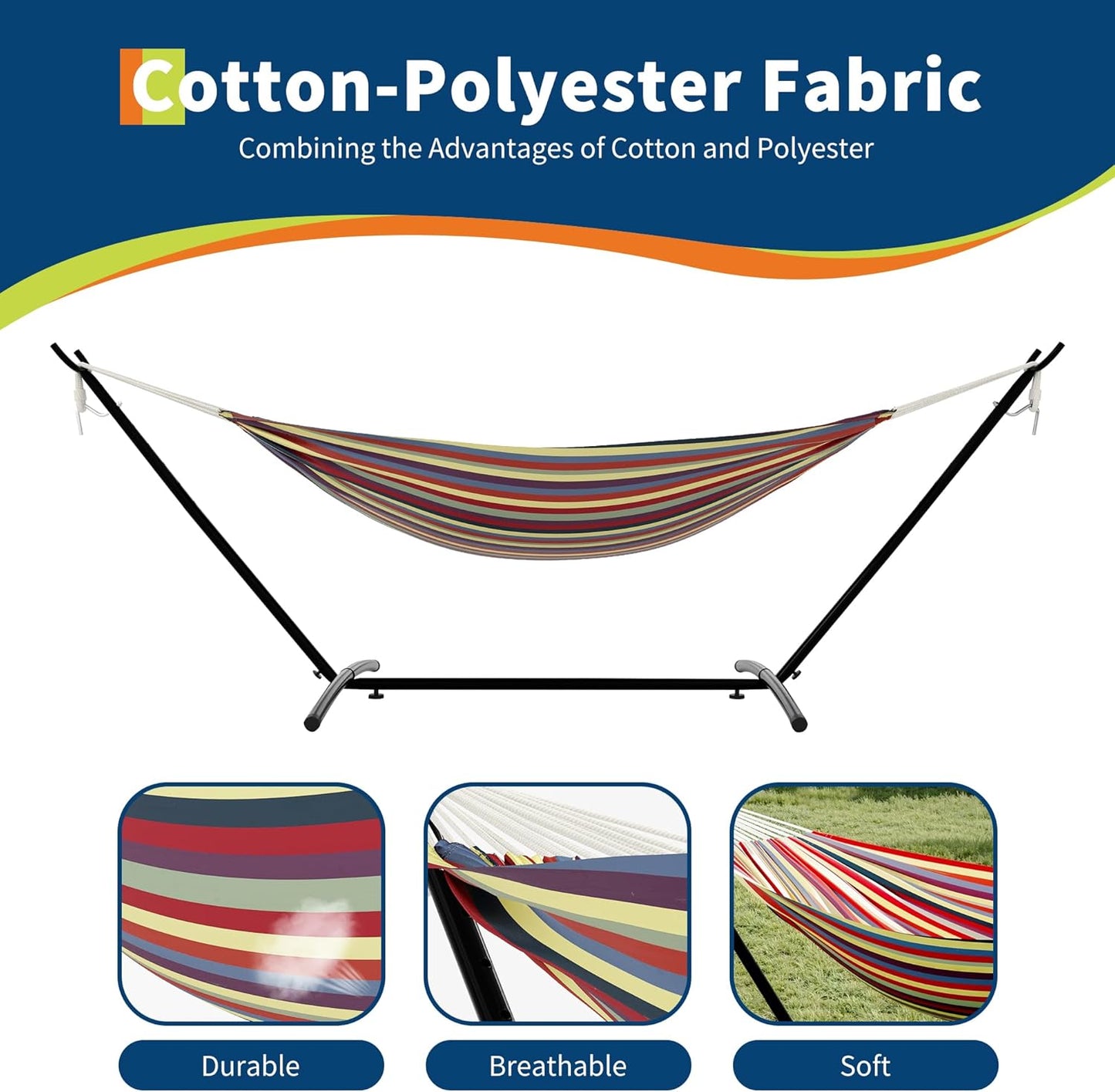 Riedhoff Double Hammock 107.5 x 42.9 x 39.3", for 2-Persons, with Steel Stand