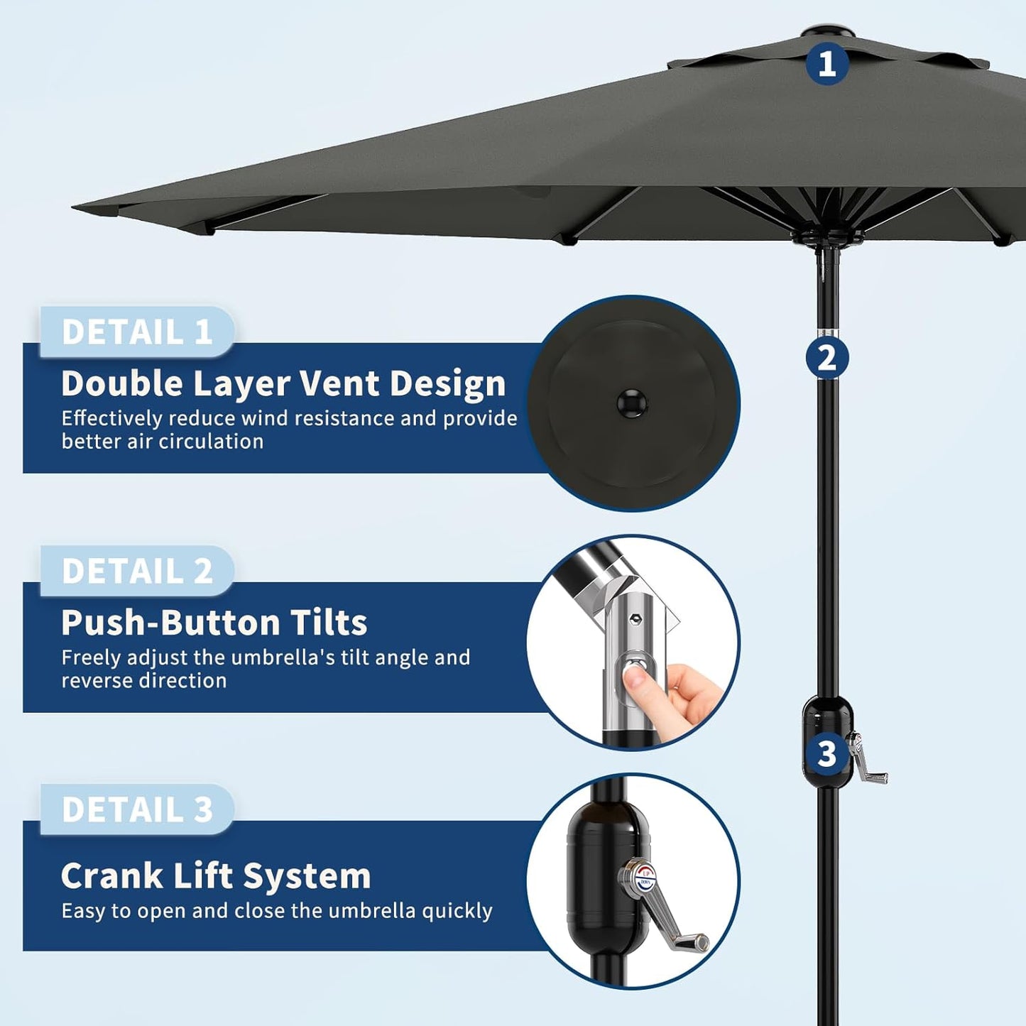 Garvee Outdoor Octagon Patio Umbrella, 8.69 x 8.69 x 7.87 ft, 8 Sturdy Ribs