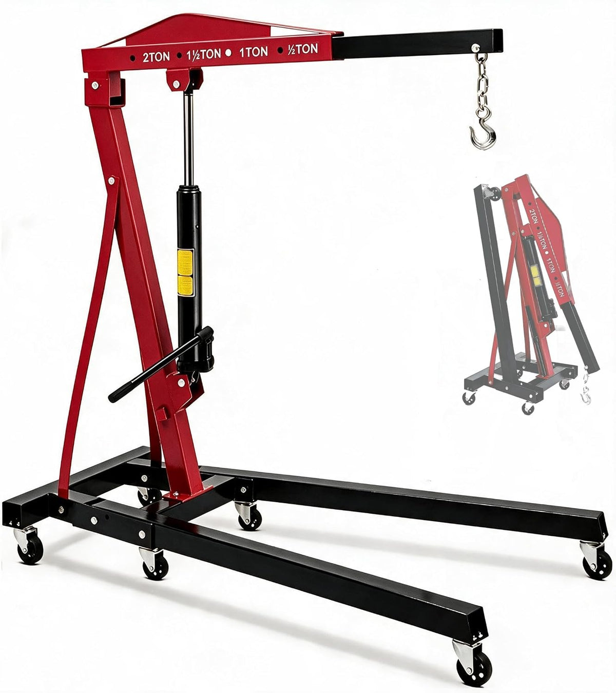 Riedhoff 2 Ton Foldable Engine Hoist, Upgraded Cherry Picker, Black & Red