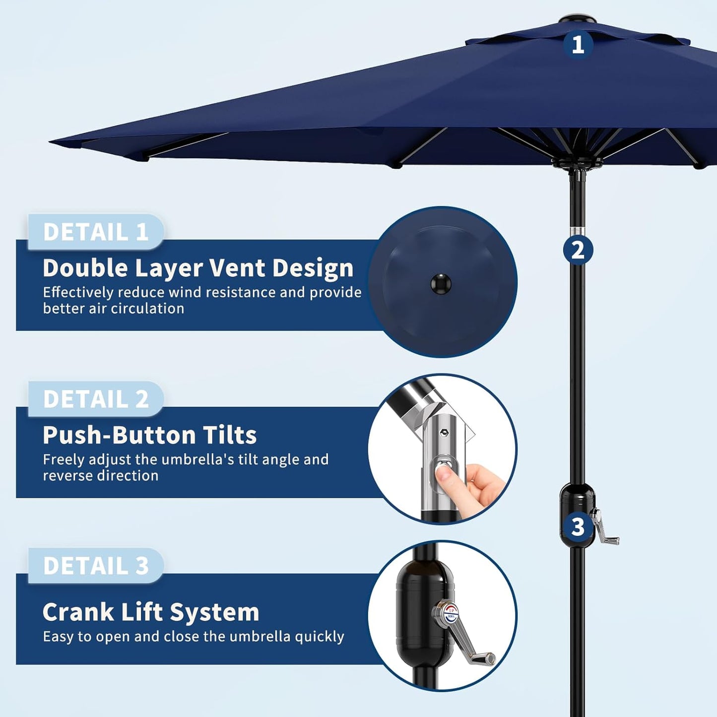 Garvee Outdoor Octagon Patio Umbrella, 8.69 x 8.69 x 7.87 ft, 8 Sturdy Ribs