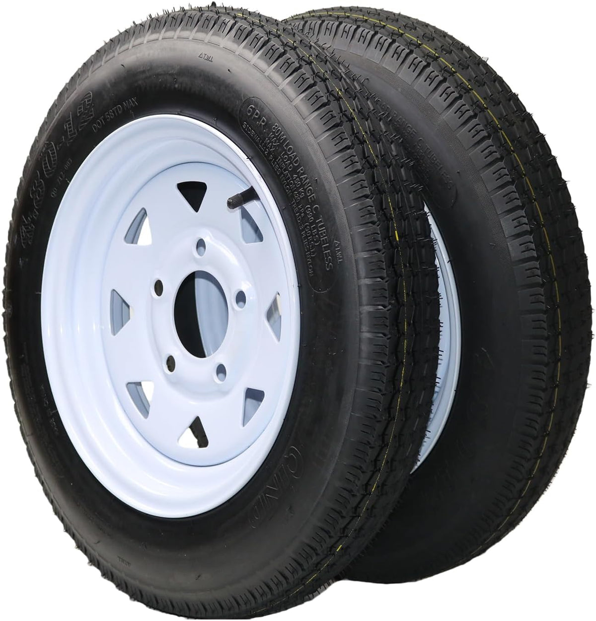 Riedhoff 5.30-12 Trailer Tires 2 Pack, with 12'' Rims, 5 Lug on 4.5", Load Range C, 6 PR, Black