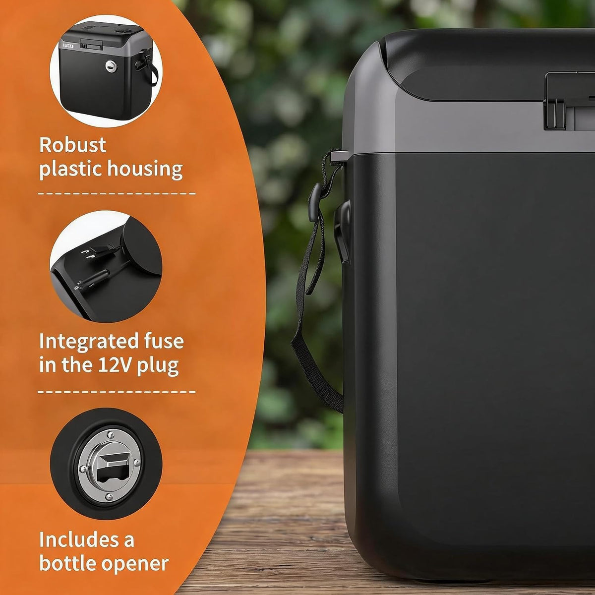 Riedhoff 32 quart Portable Car Refrigerator, Electric Cooler & Warmer with Handle, Black & Gray