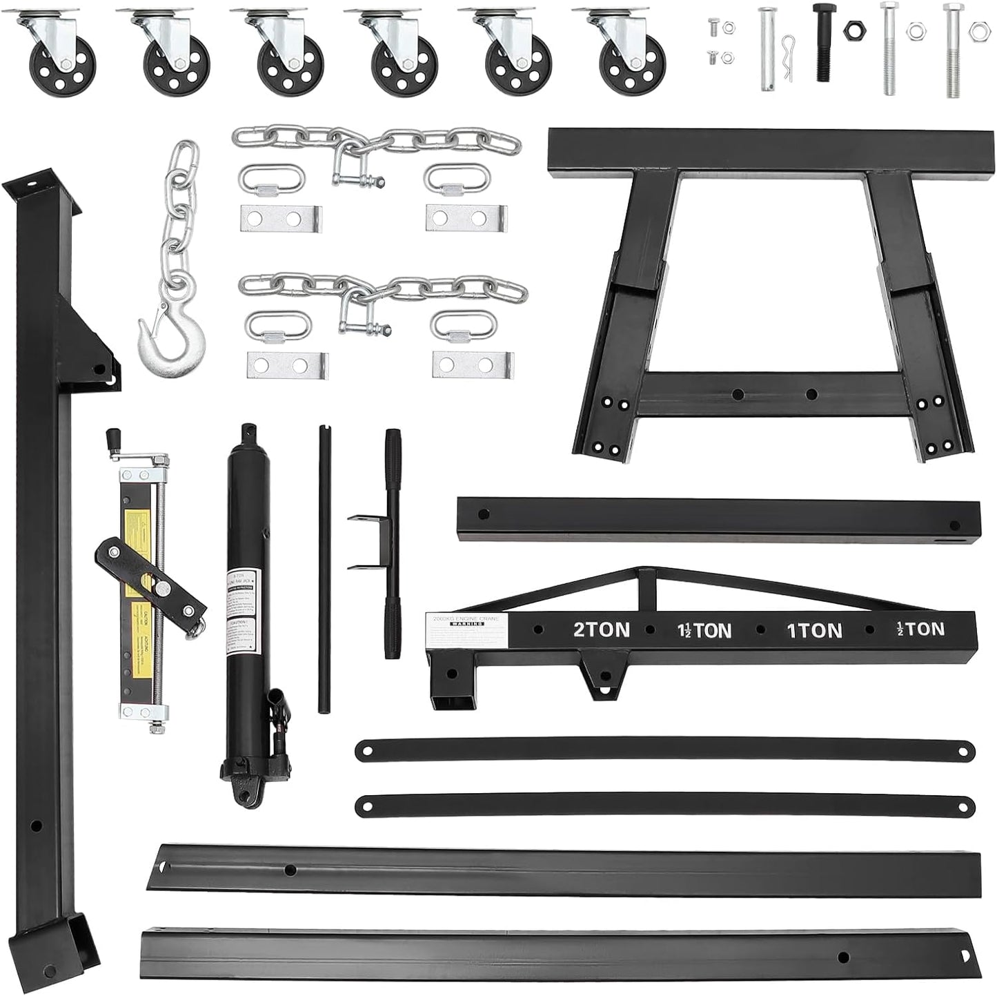 Garvee Steel Folding Hydraulic Engine Hoist, Heavy Duty with Lever, 2 Ton Max, 6 Wheels