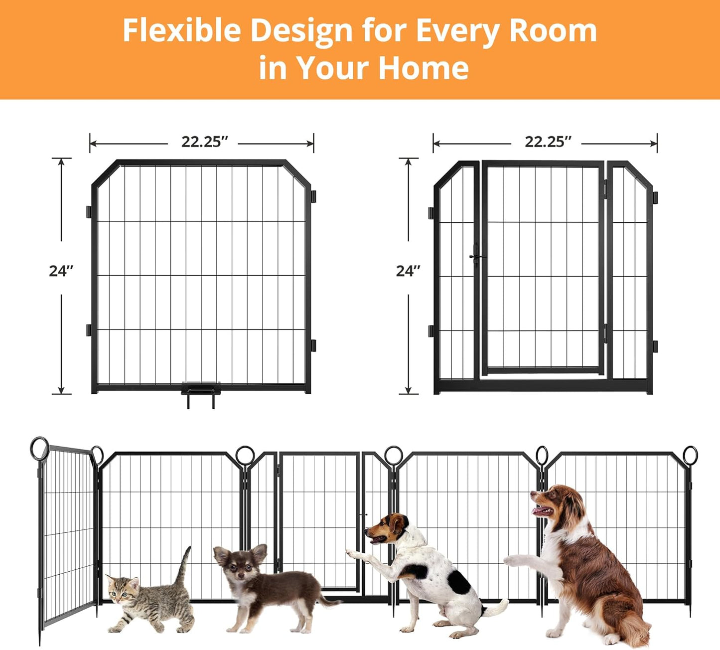 Garvee Metal Dog Playpen, Gate Included, Black