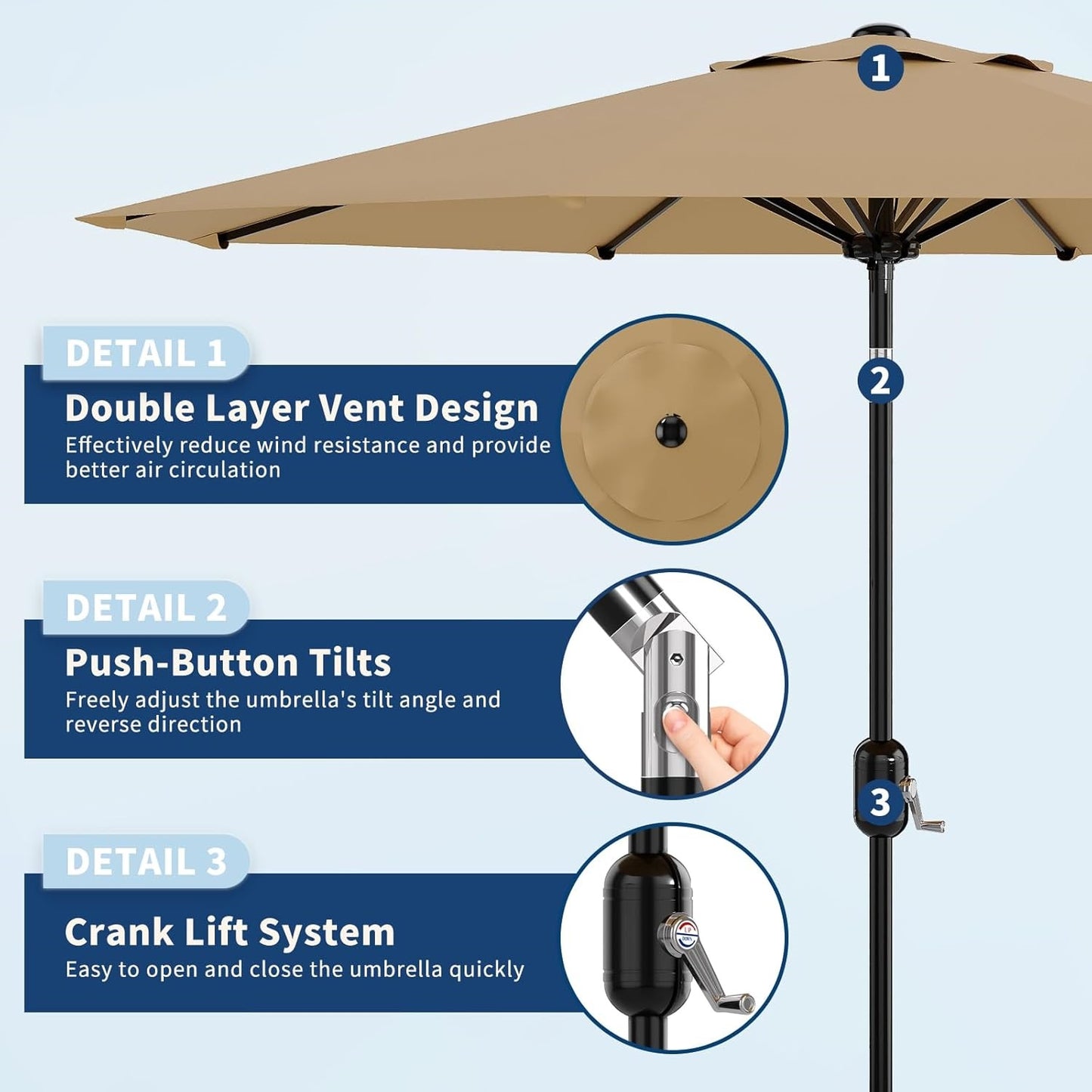 Garvee Outdoor Octagon Patio Umbrella, 8.69 x 8.69 x 7.87 ft, 8 Sturdy Ribs