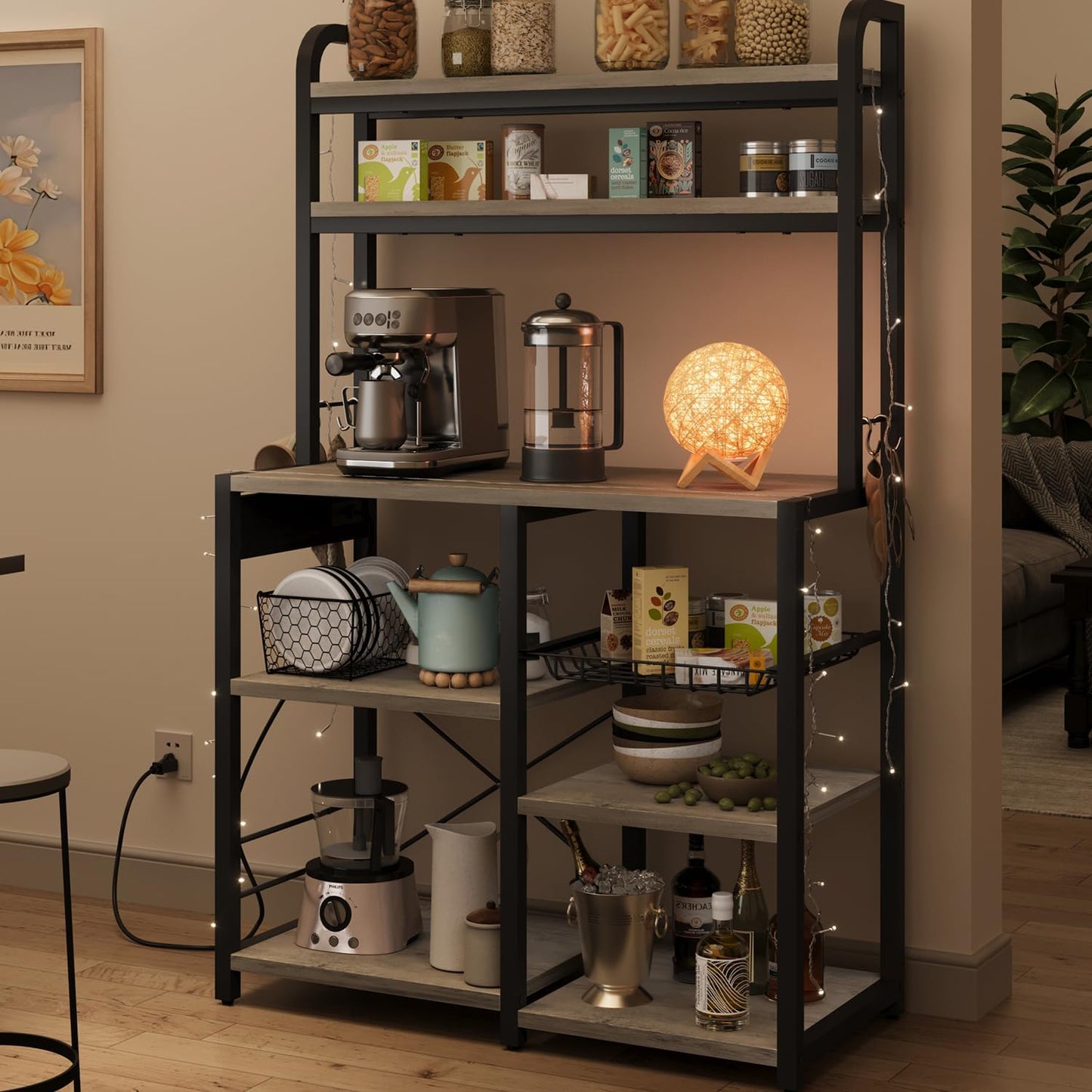 Garvee Kitchen Baker Rack with 2 Power Outlets, 6 Tier Storage Shelf, 35.4 x 15.7 x 59.1"